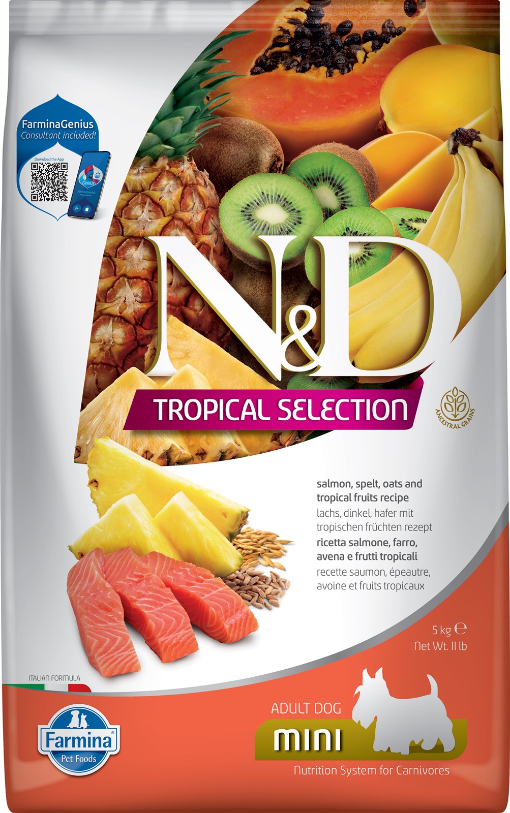 N&amp;D Tropical Selection Adult Mini Somonlu Ve Tropikal Meyveli Yetişkin Köpek Maması 5 Kg 8010276042361