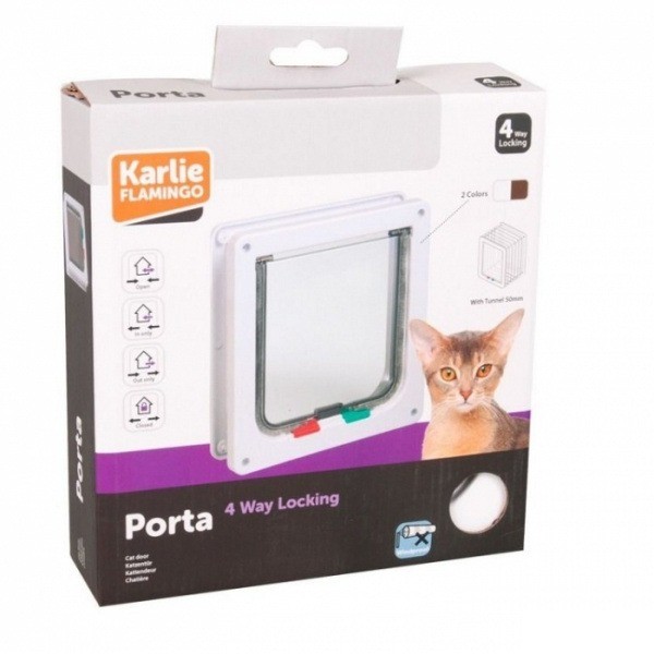 Karlie 4 Yönlü Kilitli Kedi Kapısı Kahvrerengi - 19.2 x 20 Cm 4016598038048