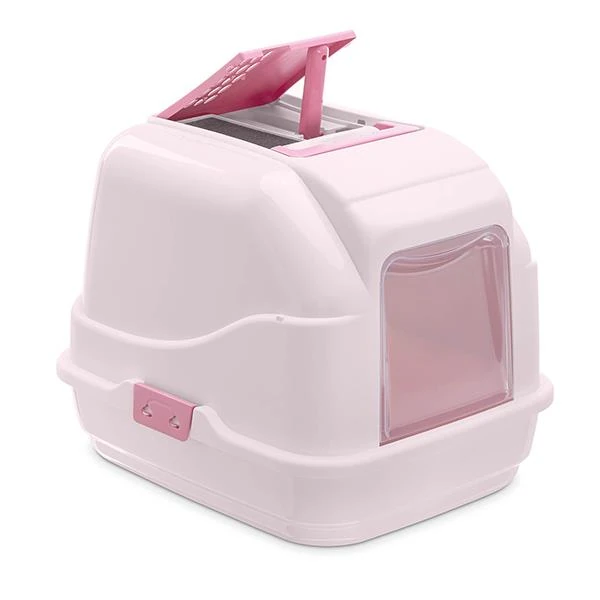 Imac Easy Cat Kapalı Kedi Tuvaleti Pembe - Beyaz 50 x 40 x 40 Cm 8021799403447