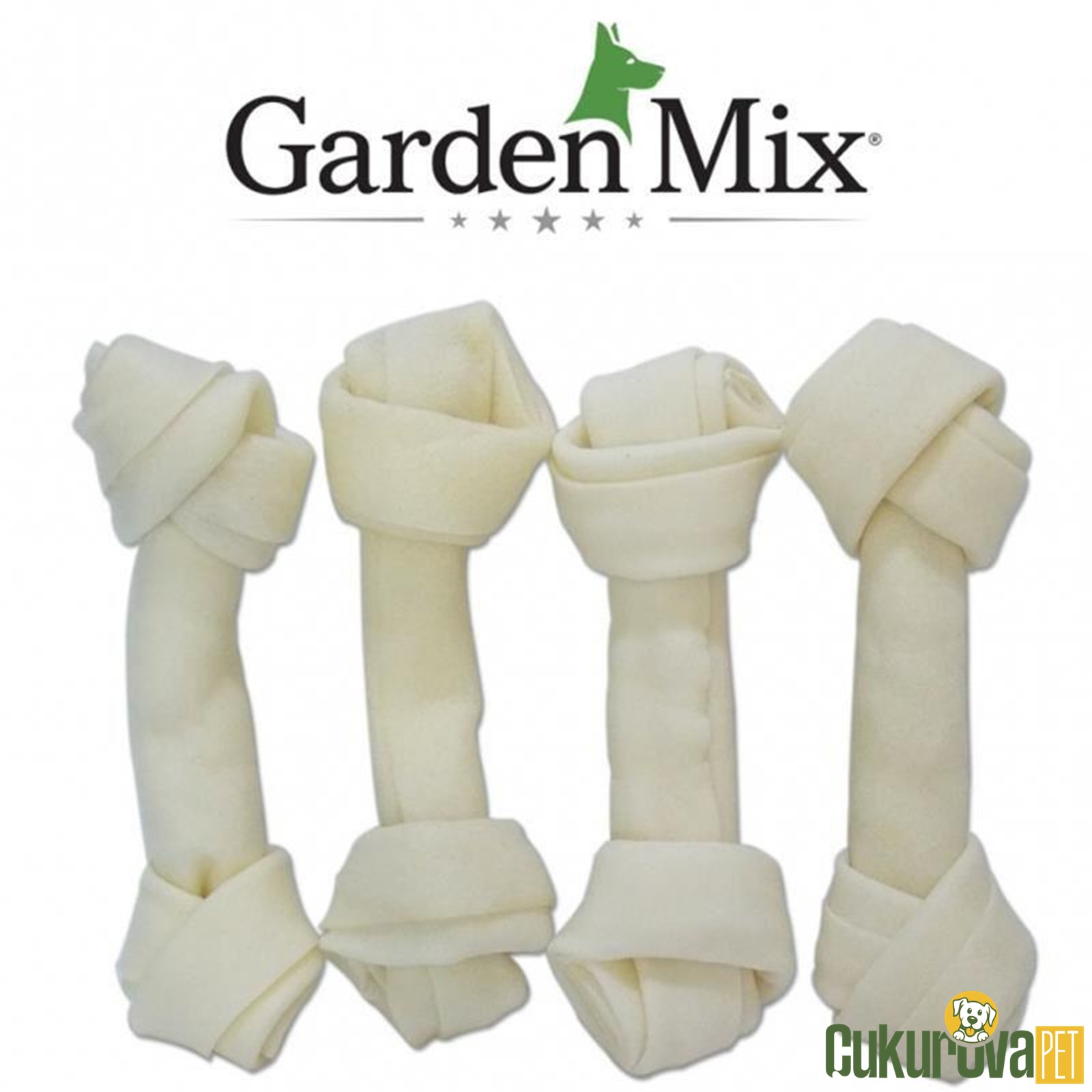 Gardenmix Beyaz Düğümlü Deri Kemik Köpek Ödülü 5 - 5.5" - 4'lü