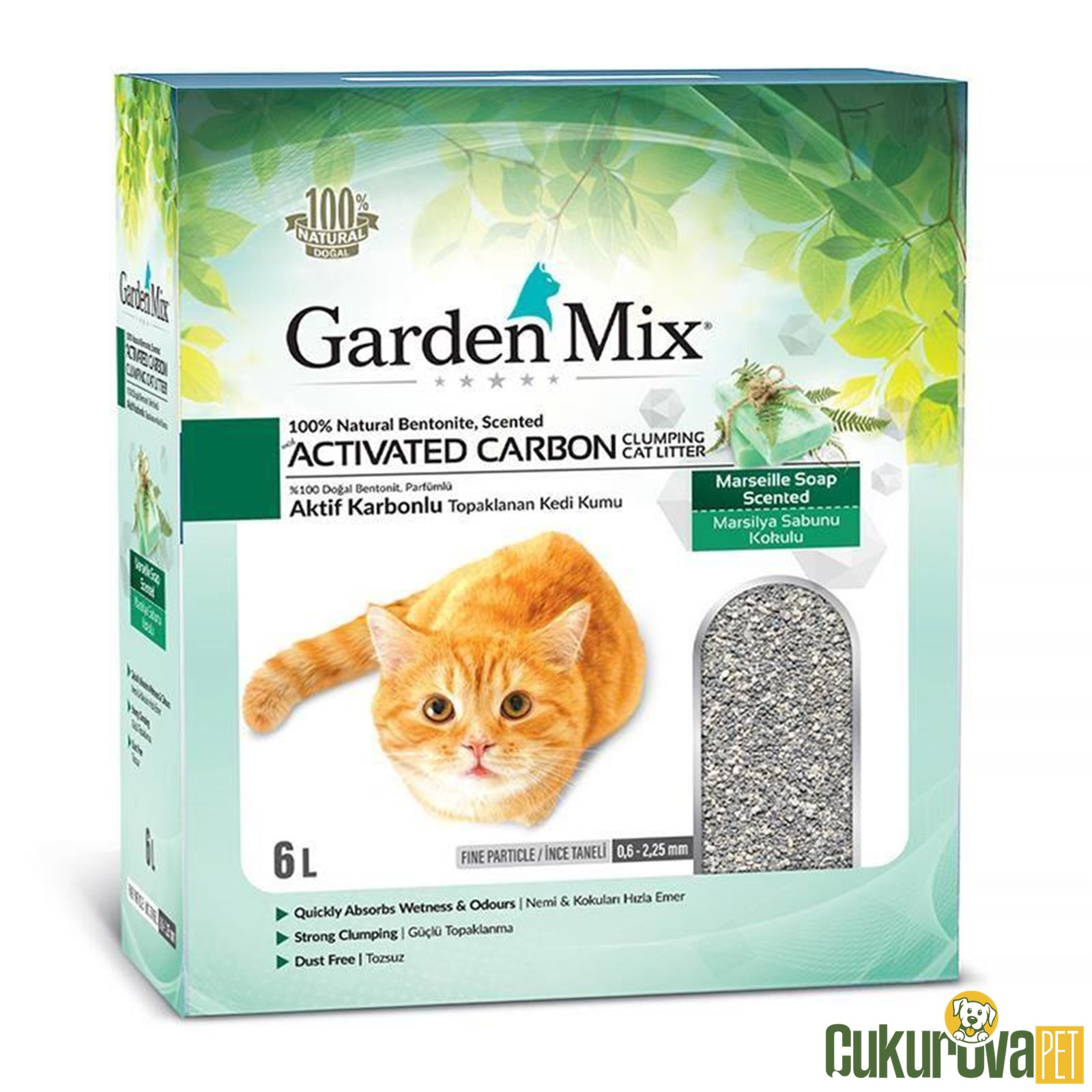 Gardenmix Bentonit Aktif Karbonlu Marsilya Sabun Kokulu İnce Taneli Kedi Kumu 6 L
