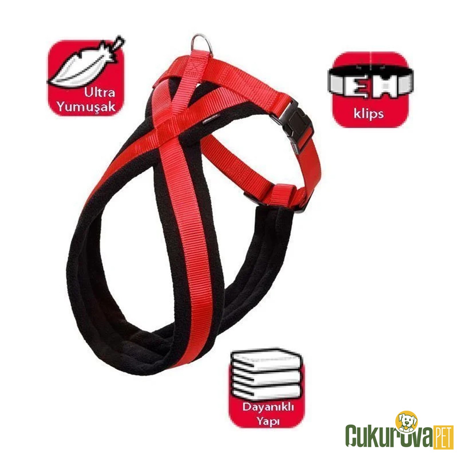 Karlie Kirmizi - Siyah Yumuşak Göğüs Tasması S - 48 - 55 Cm