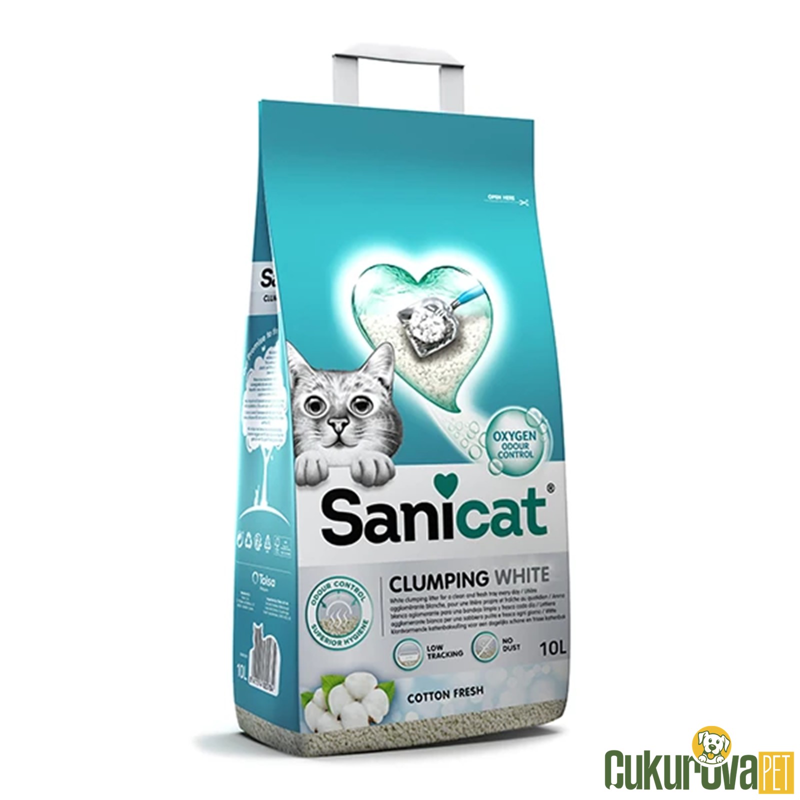 Sanicat Clumping White Cotton Fresh Oksijen Kontrol Kedi Kumu 10 L
