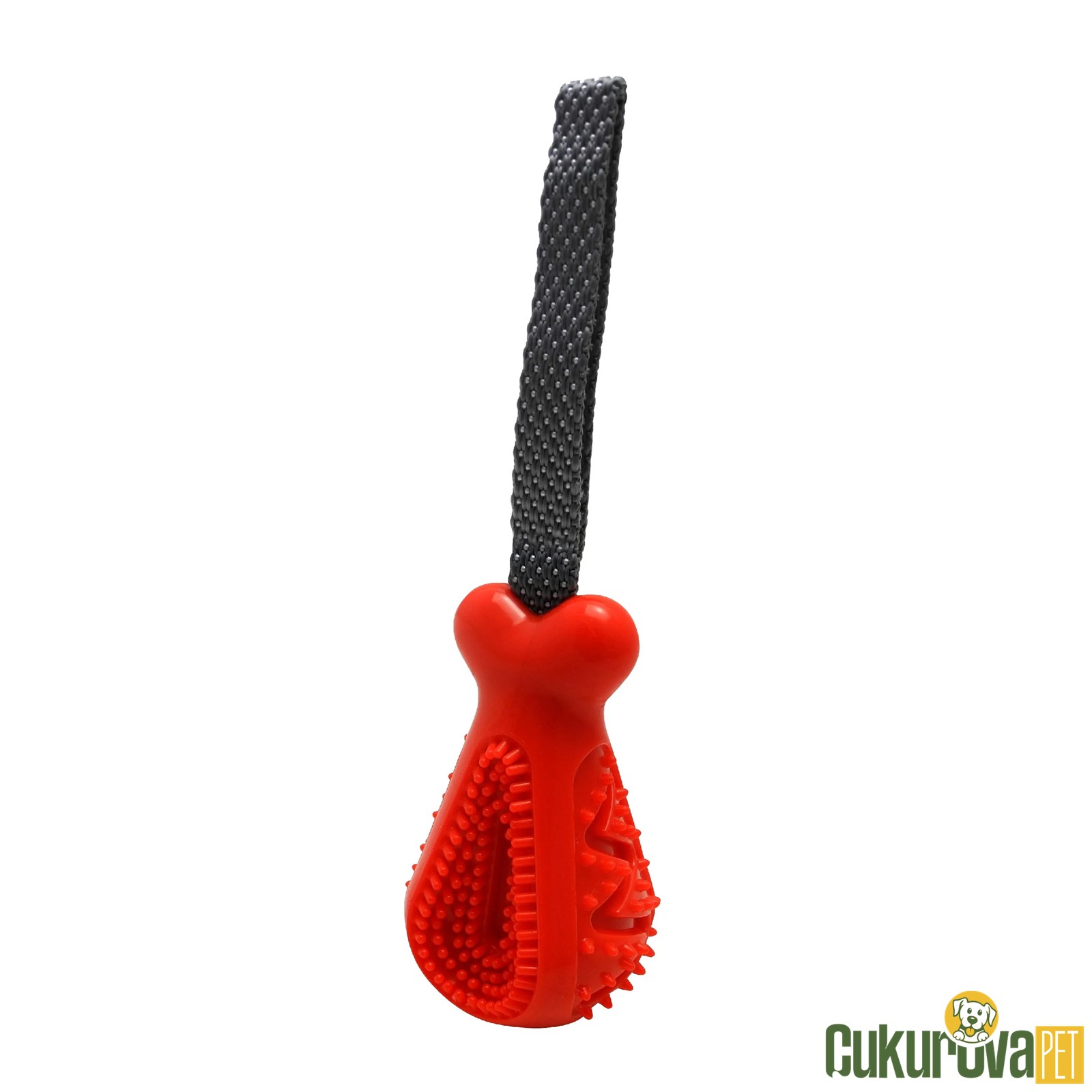 GimDog Kemik Şeklinde Çekiştirmeli Köpek Oyuncağı Kırmızı - 10 Cm
