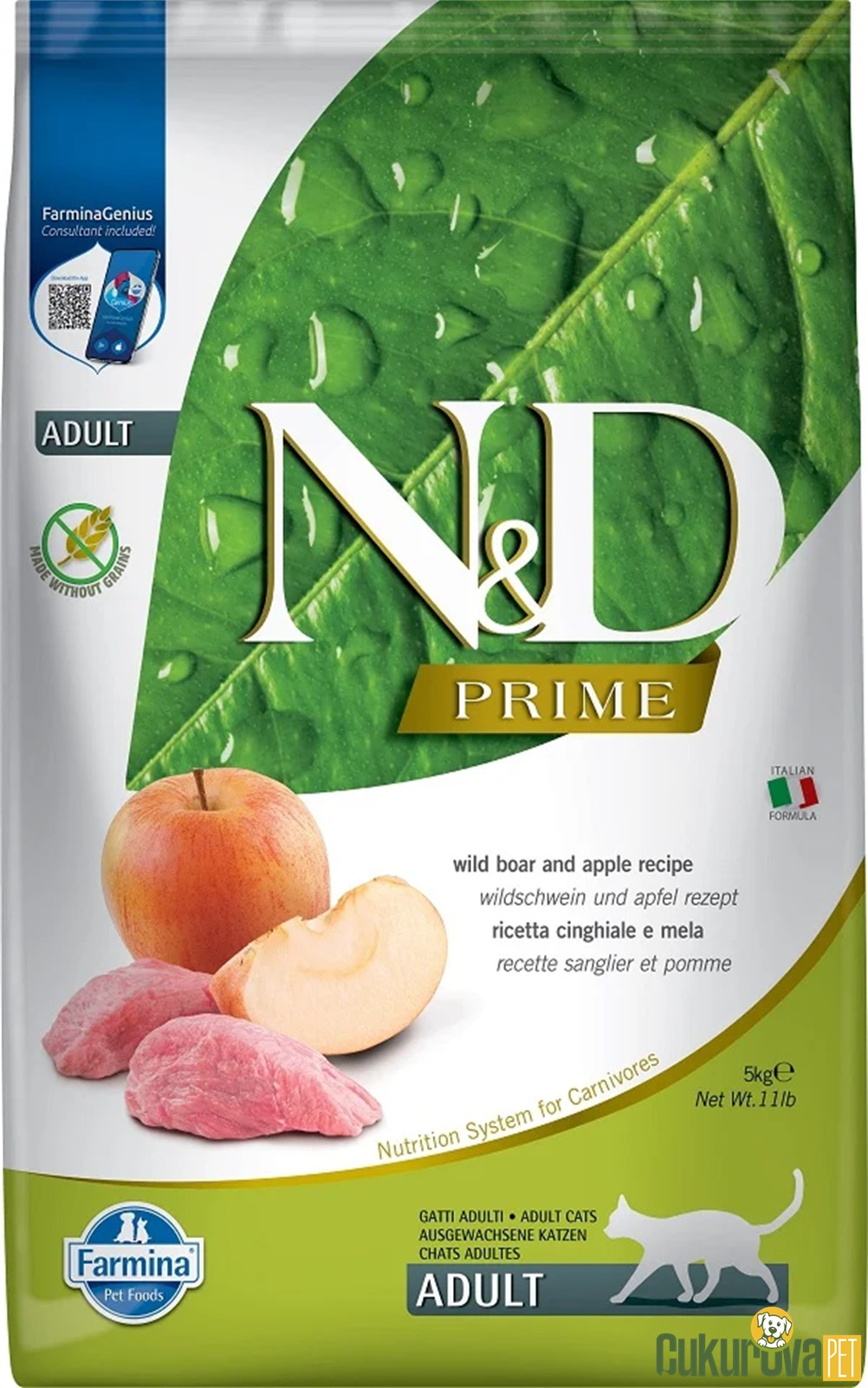 N&D Prime Adult Yaban Domuzlu Ve Elmalı Yetişkin Kedi Maması 5 Kg