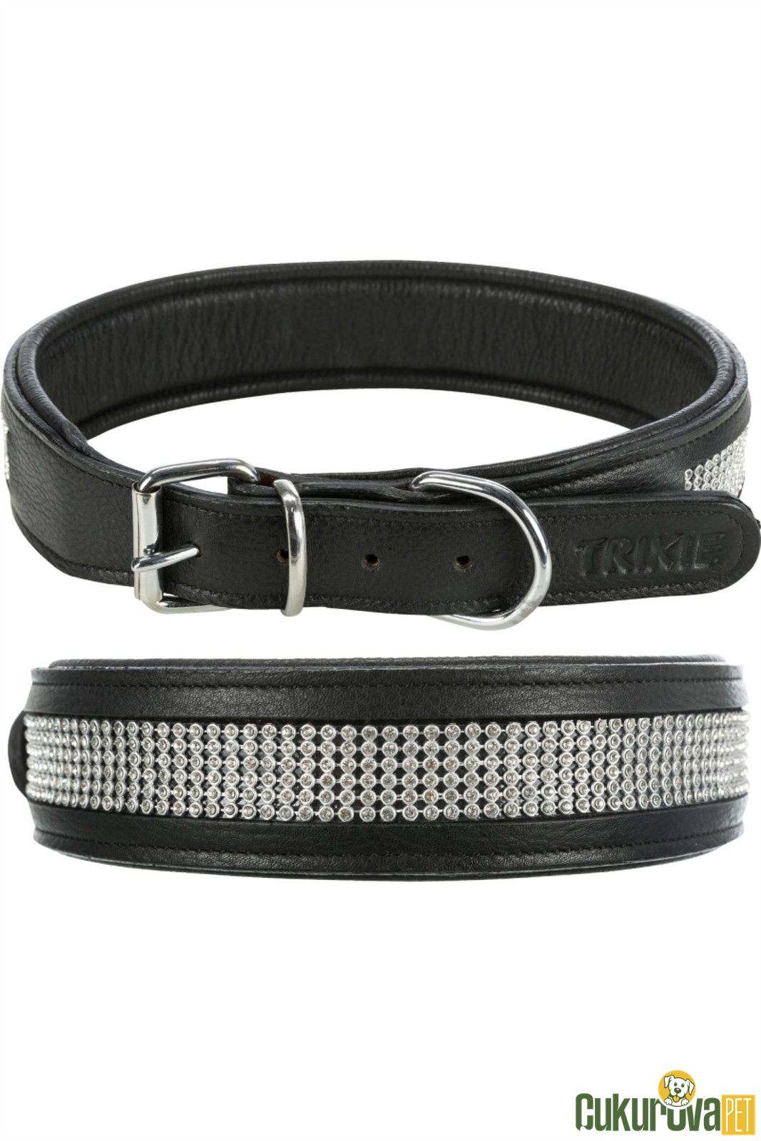 Trixie Köpek Boyun Tasması Deri̇ Üzeri̇ Taşlı 57 - 66 Cm x 40 Mm L - Xl - Si̇yah