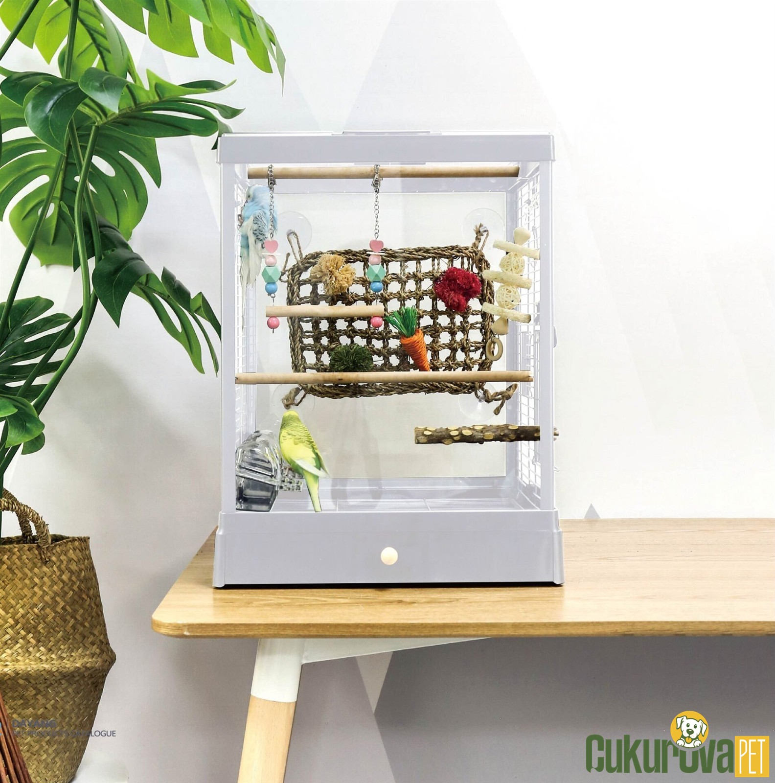 Dayang Kırılmaz Camlı Kuş Kafesi Beyaz - 39.5 x 43 x 51.3 Cm