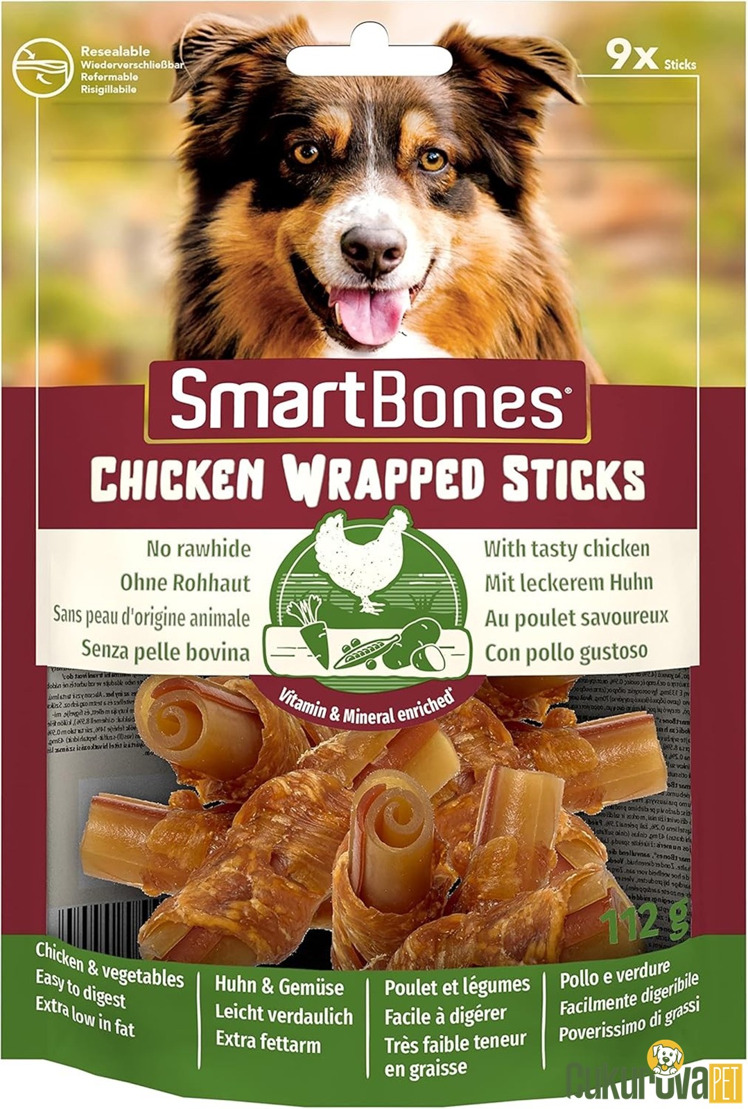 SmartBones Chicken Wrapped Sticks Tavuklu Köpek Ödül Kemiği 9 Adet - 112 Gr