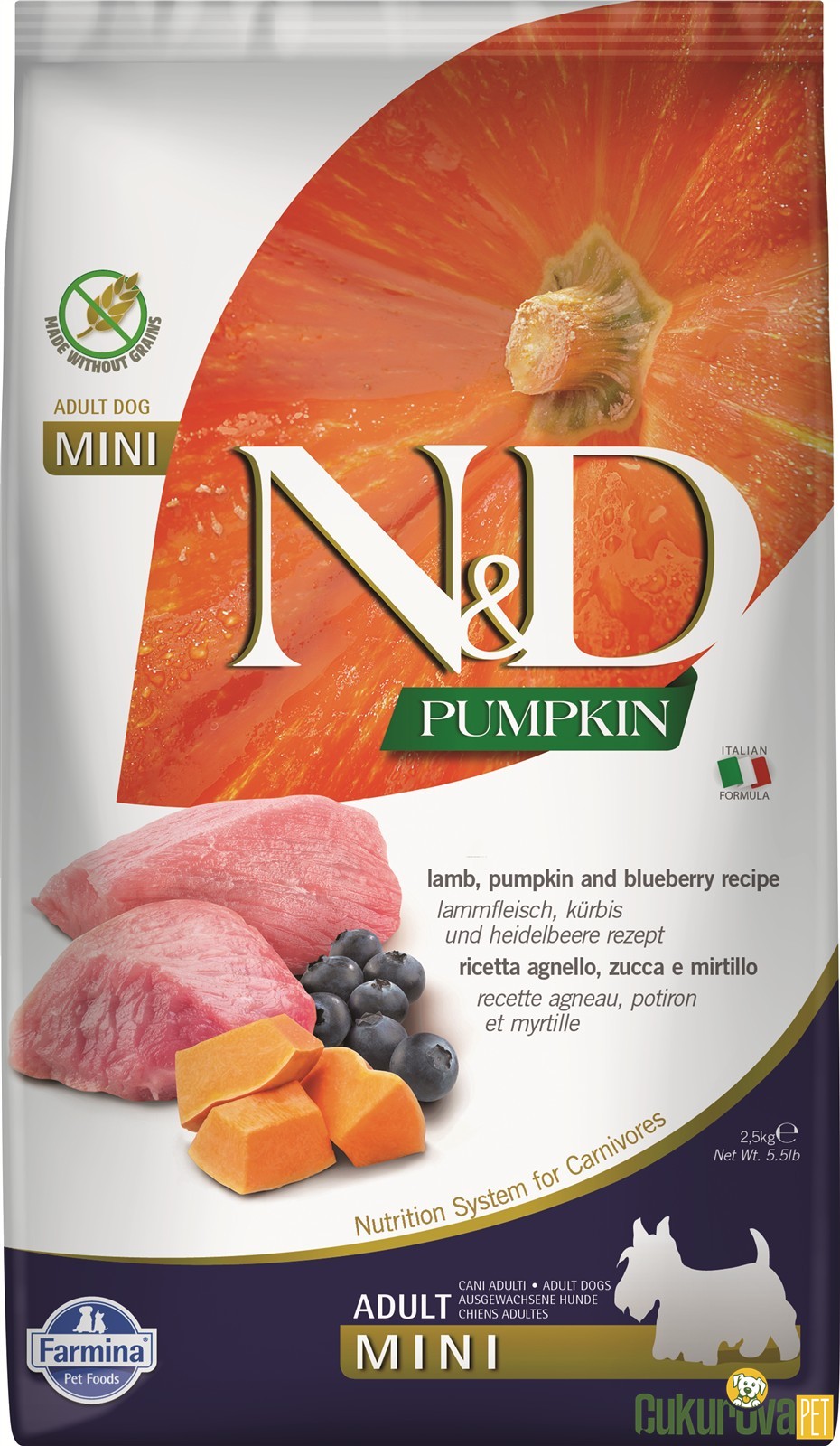N&D Pumpkin Adult Mini Kuzu Etli Yaban Mersinli Ve Balkabaklı Köpek Maması 2.5 Kg