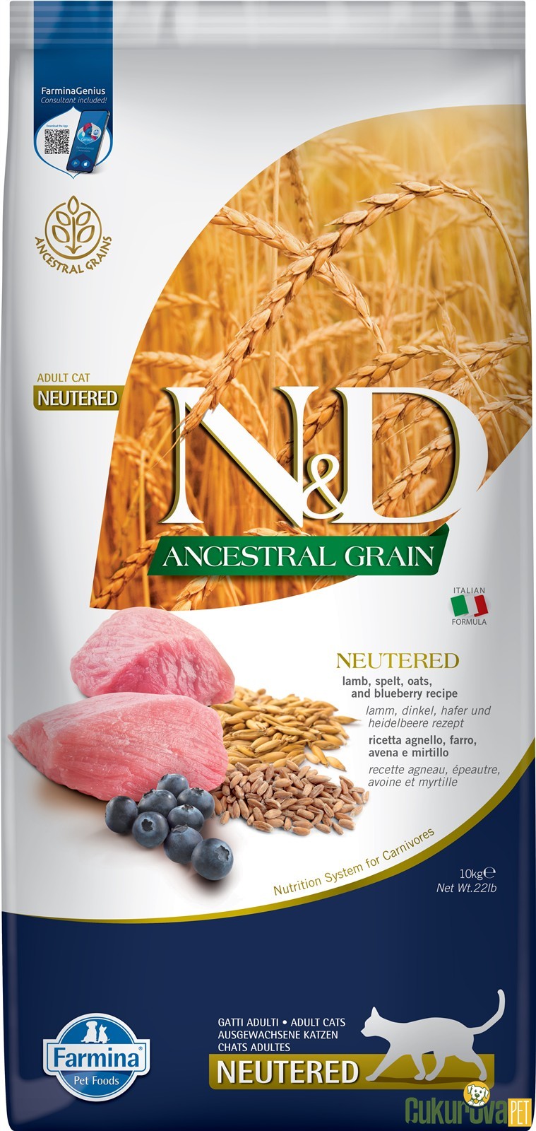 N&D Ancestral Grain Neutered Kuzu Etli Ve Yaban Mersinli Kısırlaştırılmış Kedi Maması 10 Kg