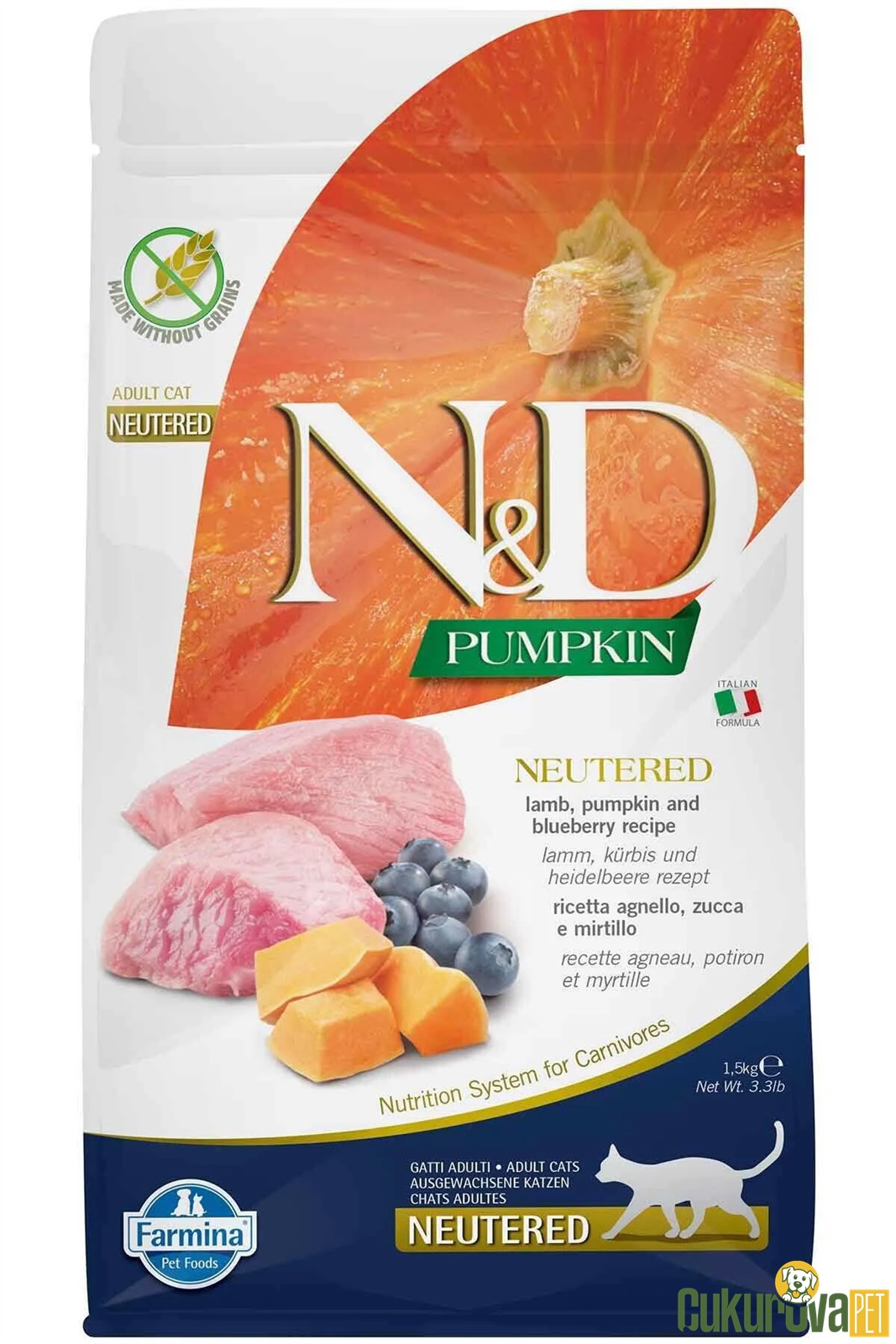 N&D Pumpkin Neutered Kuzu Etli Bal Kabaklı Ve Yaban Mersinli Kısırlaştırılmış Kedi Maması 1.5 Kg