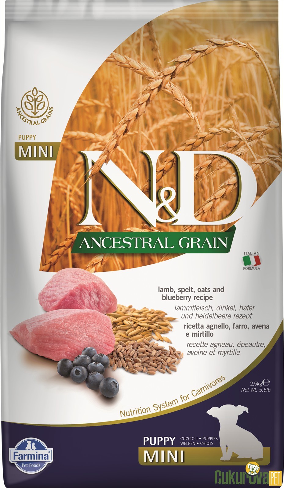 N&D Ancestral Grain Puppy Mini Kuzu Etli Ve Yaban Mersinli Yavru Köpek Maması 2.5 Kg