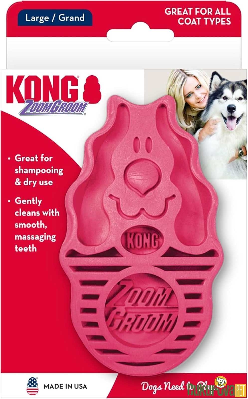 Kong ZoomGroom Kauçuk Tarak Köpek Oyuncağı Pembe - L / 12 Cm