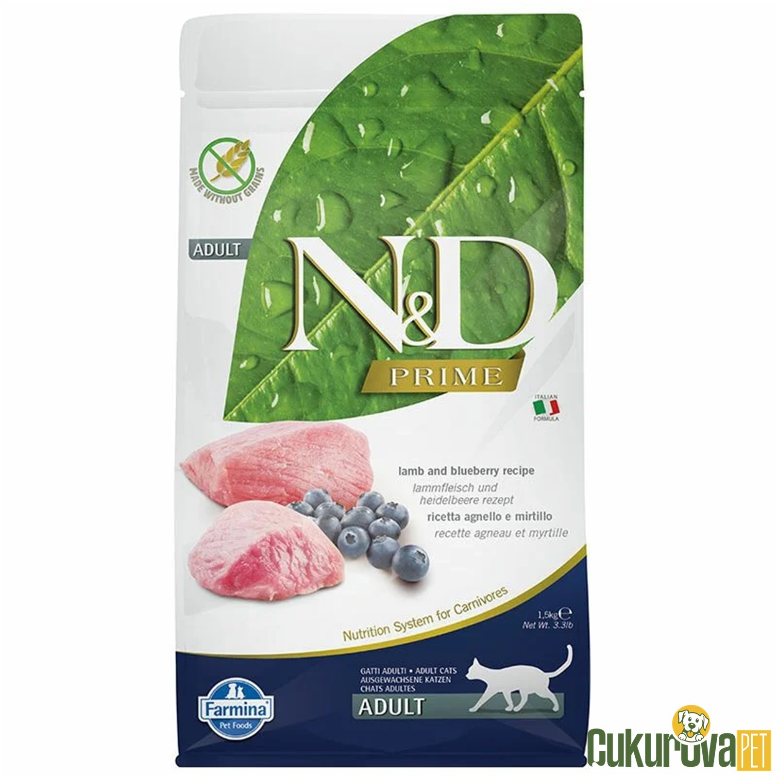 N&D Prime Adult Kuzu Etli Ve Yaban Mersinli Yetişkin Kedi Maması 1.5 Kg