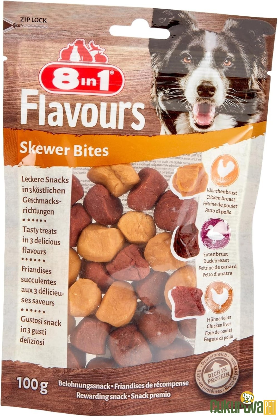 8 In 1 Flavours Skewer Bites Tavuklu ve Ördekli Köpek Ödül Maması 100 Gr