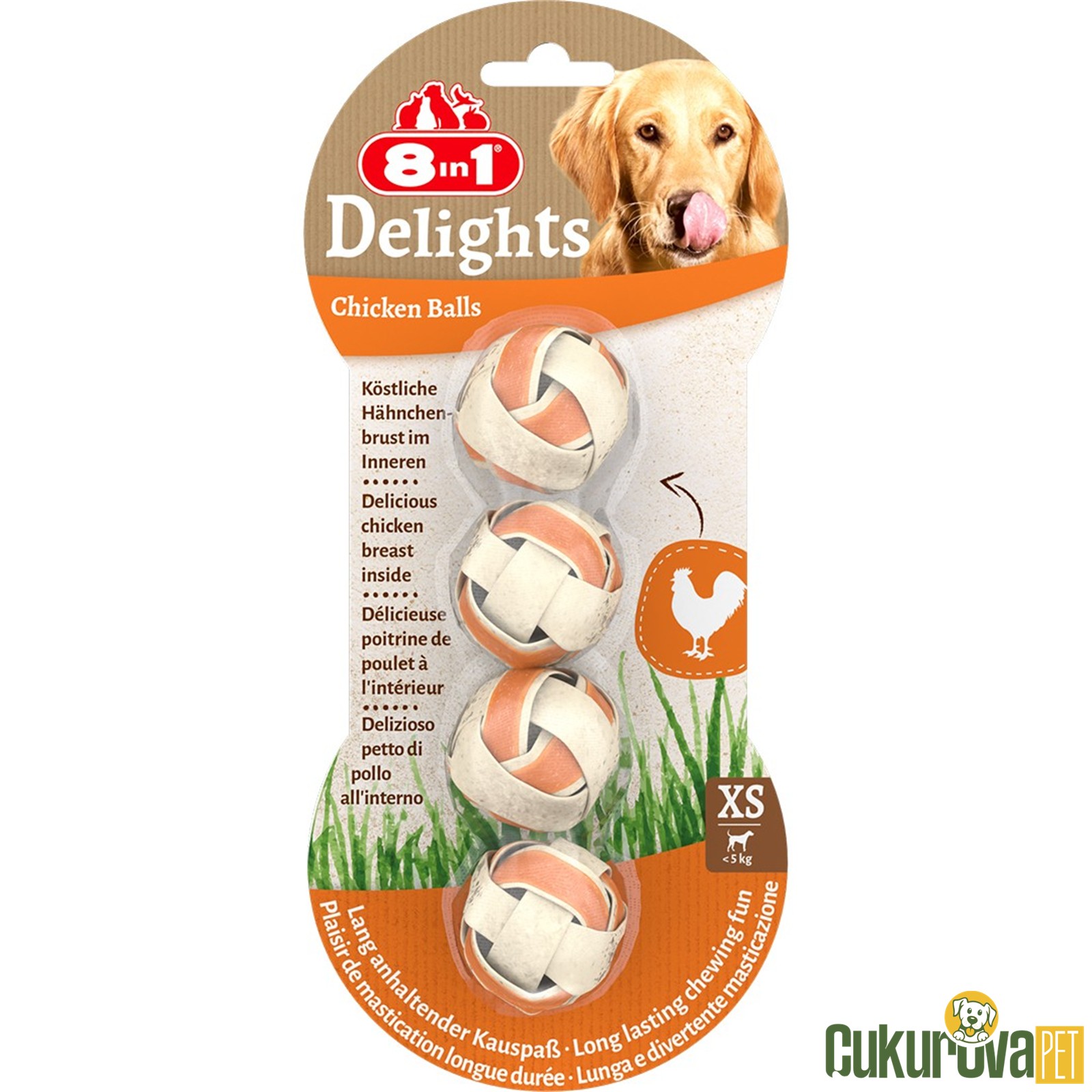 8 In 1 Delights Chicken Balls Tavuklu Top Köpek Ödül Kemiği XS / 4 Adet - 36 Gr