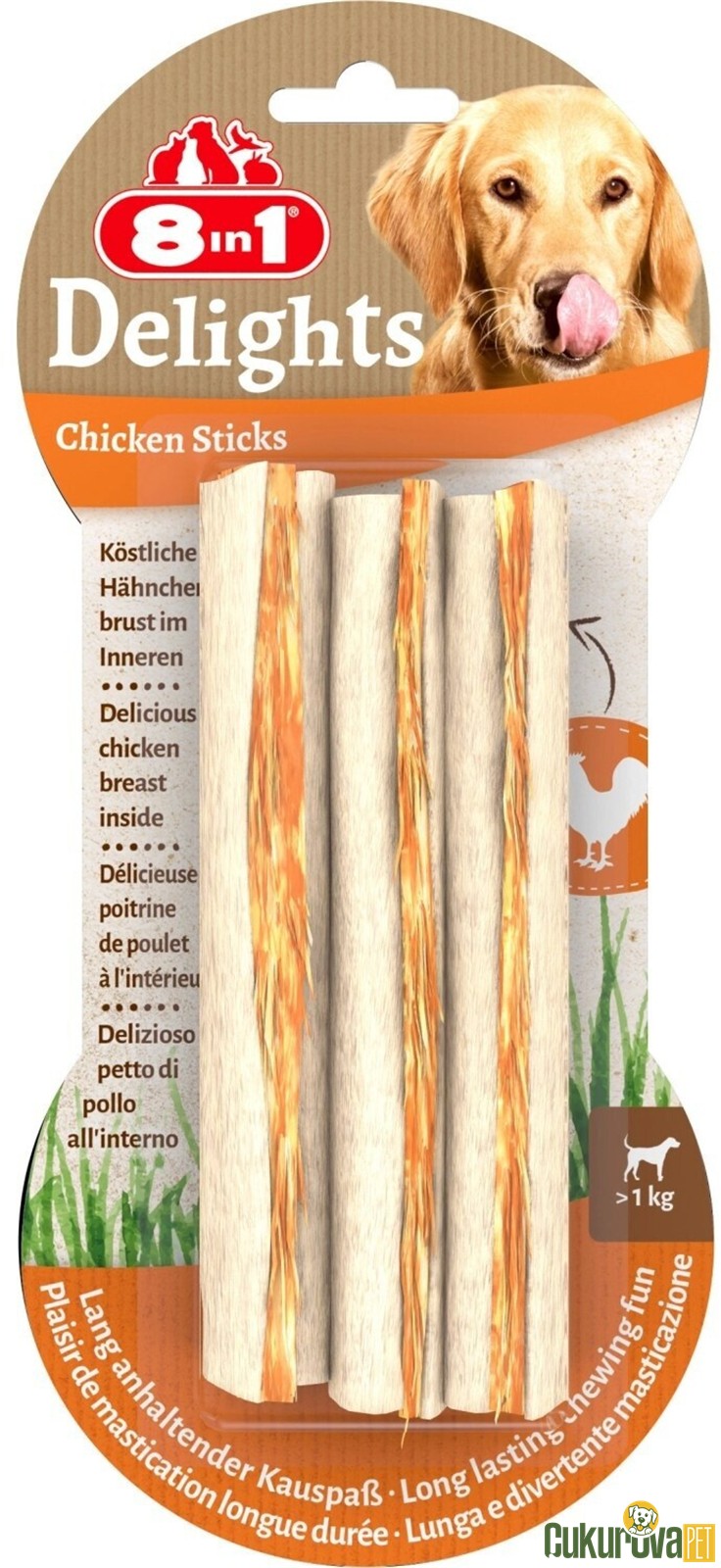 8 In 1 Delights Chicken Sticks Tavuklu Köpek Ödül Kemiği 3 Adet - 75 Gr