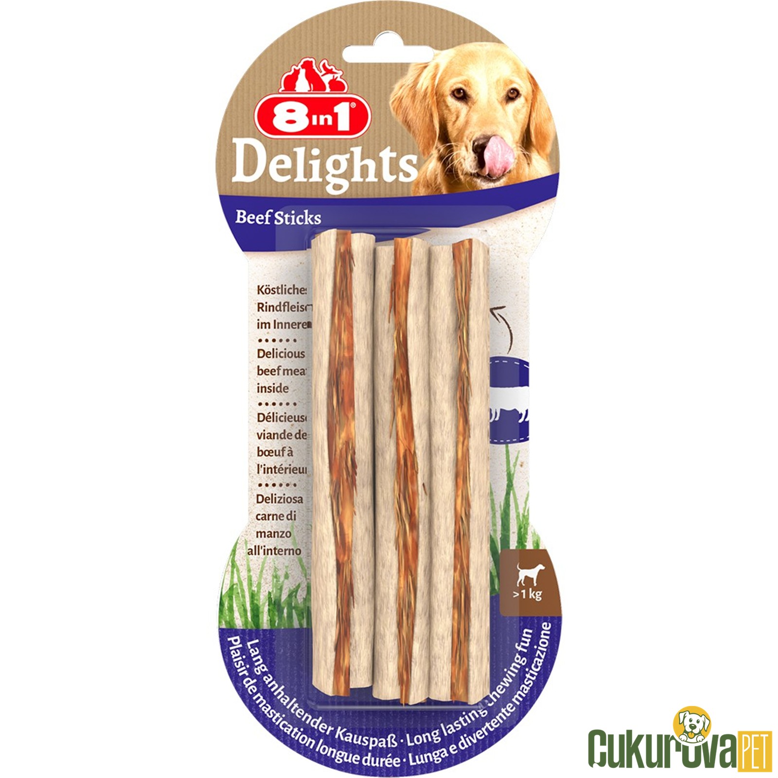 8 In 1 Delights Beef Sticks Biftekli Köpek Ödül Kemiği 3 Adet - 75 Gr