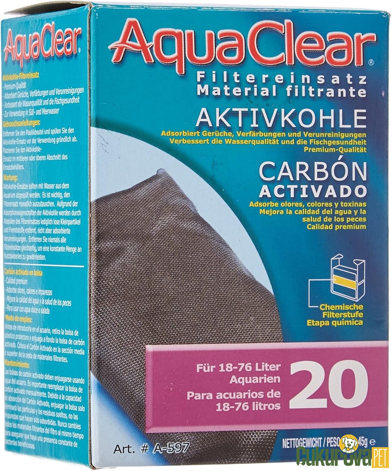 Aquaclear Aktif Karbon 20 Kimyasal Filtre Malzemesi 45 Gr