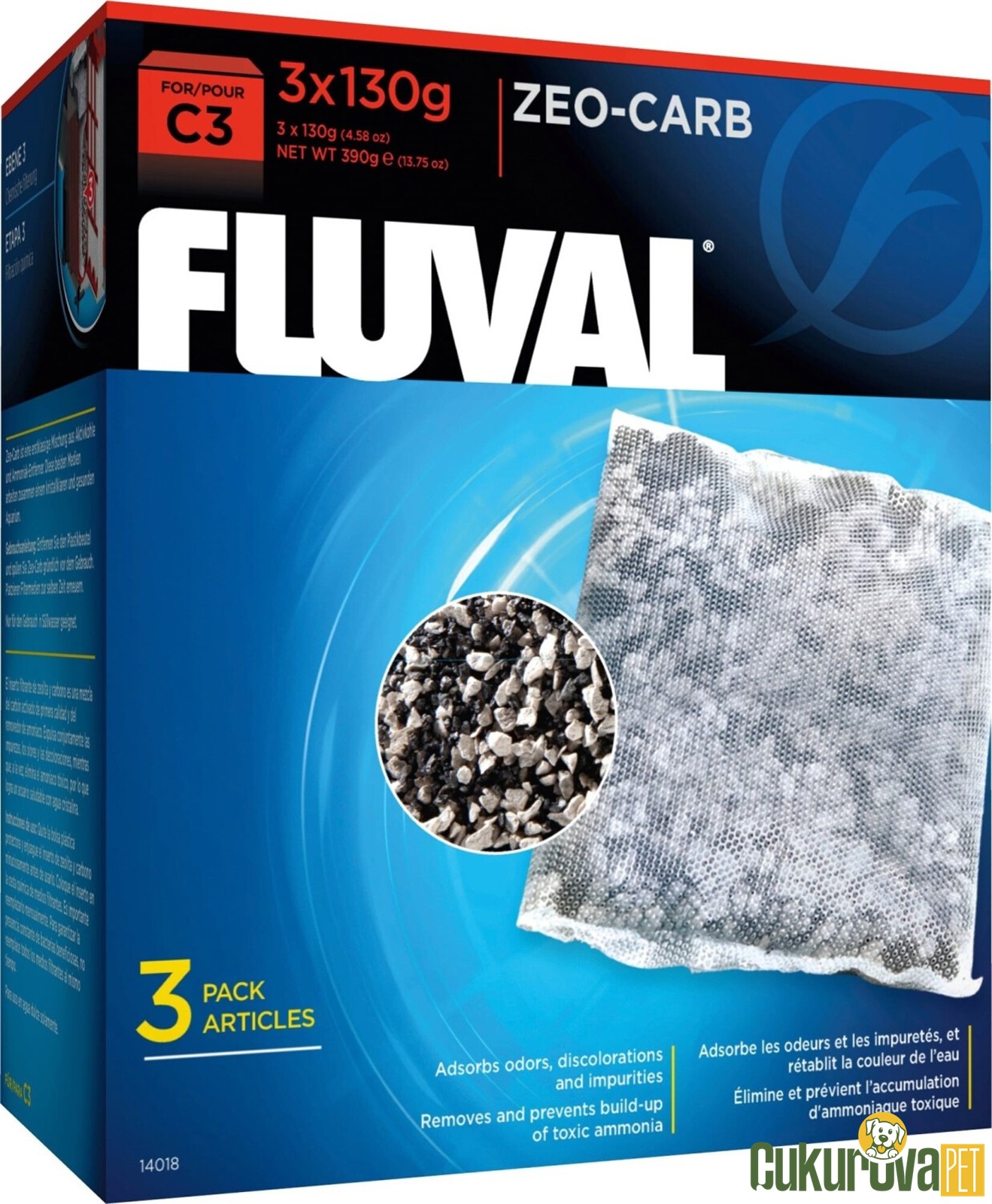 Fluval C3 Zeo-Carb / Karbon Kimyasal Filtre Malzemesi 3 x 140 Gr