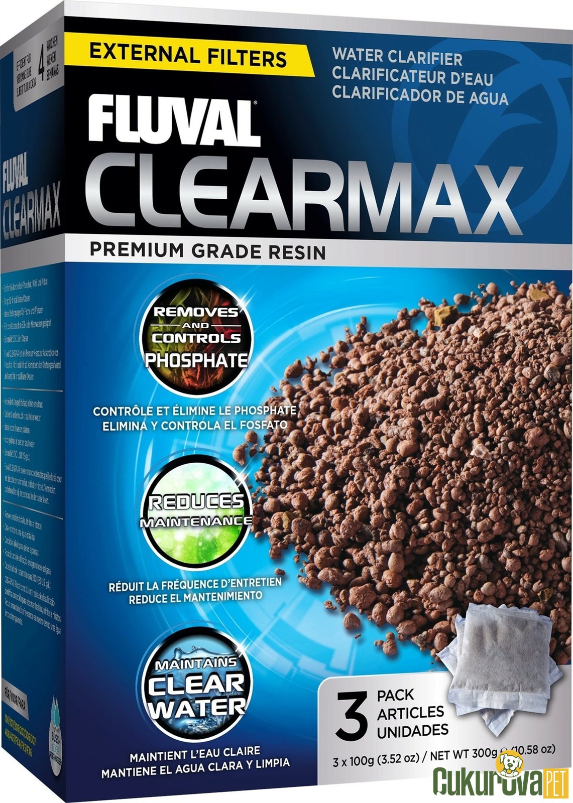 Fluval Clearmax Phosphate Controls / Fosfat Giderici Kimyasal Filtre Malzemesi 3 x 100 Gr