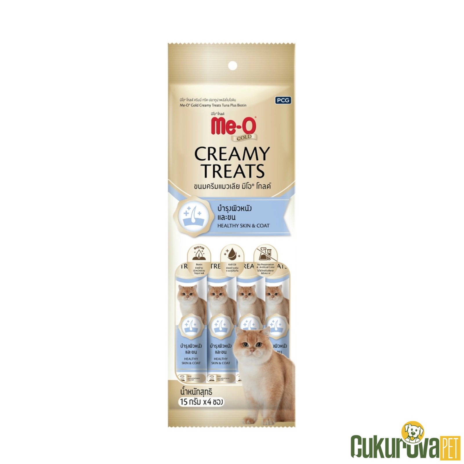 Me-O Creamy Treats Gold Ton Balıklı ve Biotinli Kedi Ödül Kreması 4 x 15 Gr