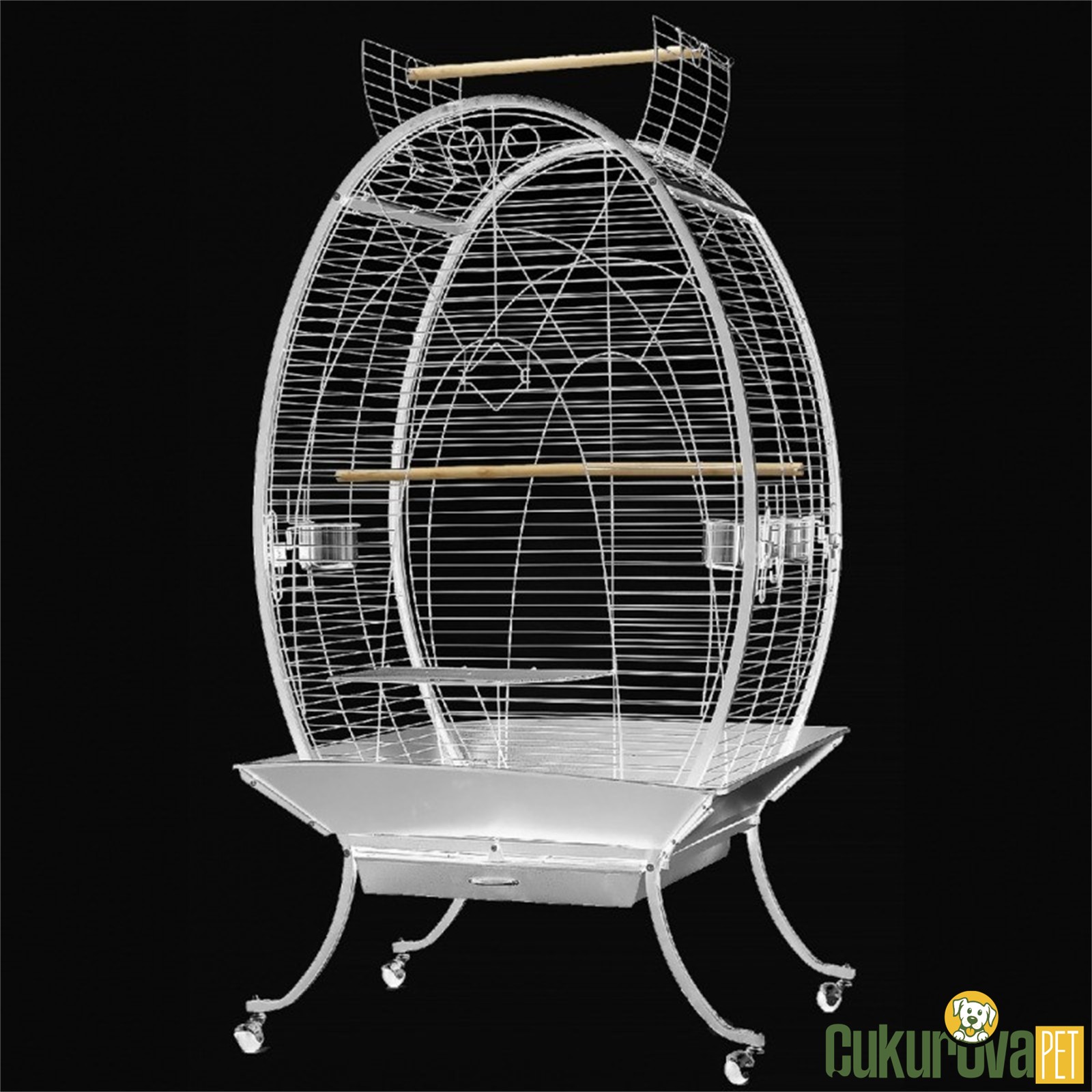 Dayang A28 Oval Papağan Kafesi Ayaklı Beyaz - 89 x 60 x 159 Cm