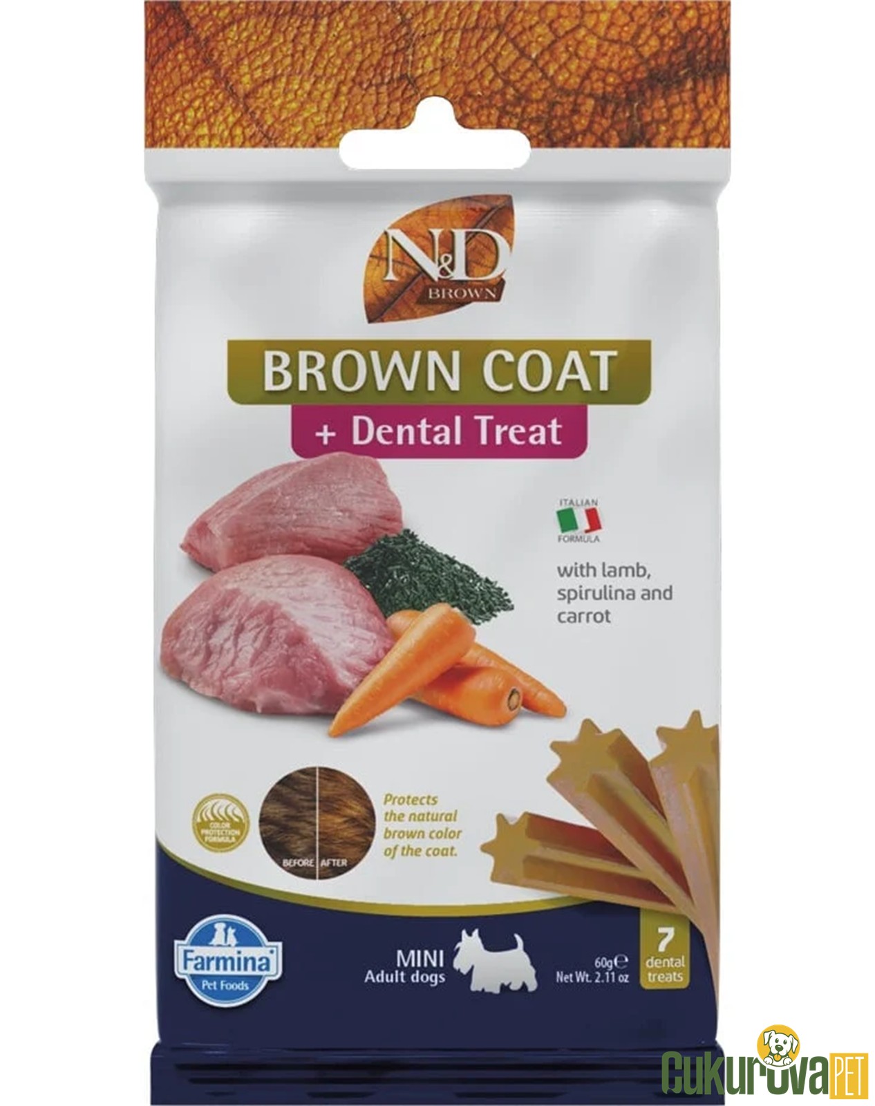 N&D Brown Dental Treat Kuzu Etli ve Havuçlu Köpek Ödül Çubuğu 60 Gr - 7 Adet
