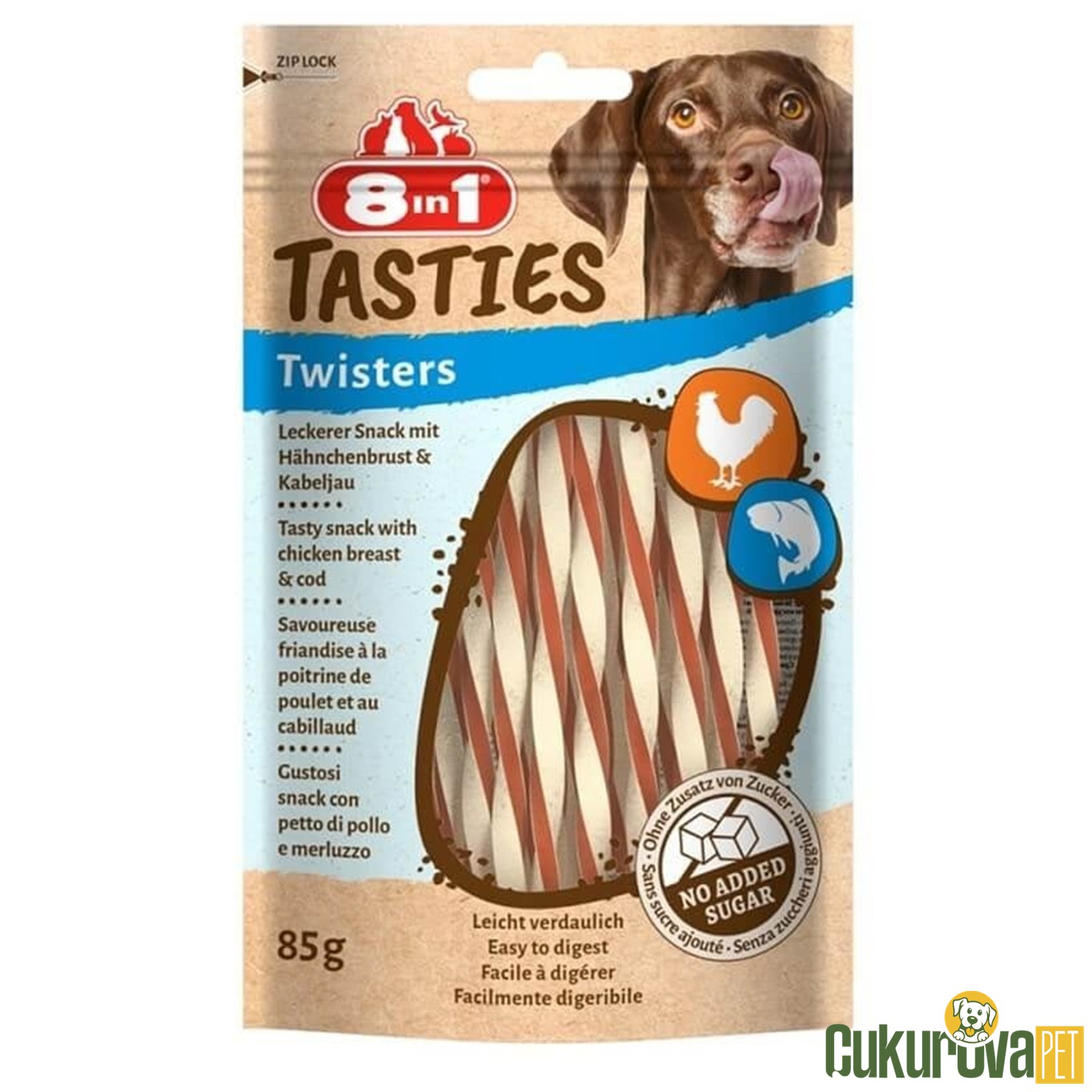 8 In 1 Tasties Twisters Tavuklu ve Balıklı Köpek Ödül Çubuğu 85 Gr