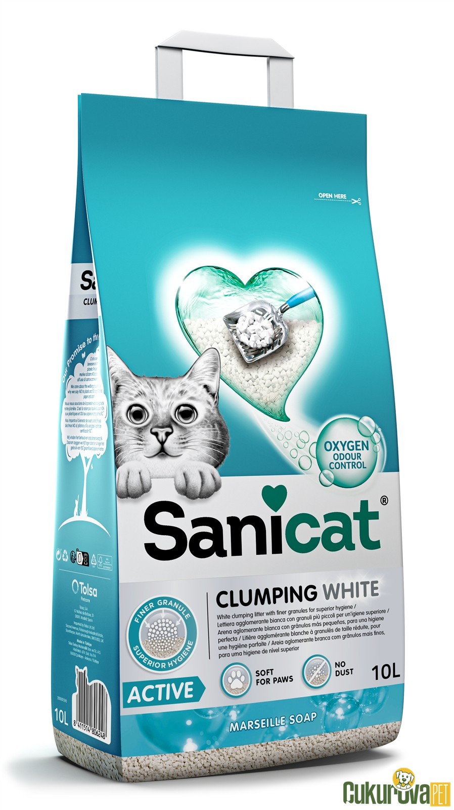 Sanicat Clumping White Marsilya Sabunu Kokulu Bentonit Kedi Kumu 10 L
