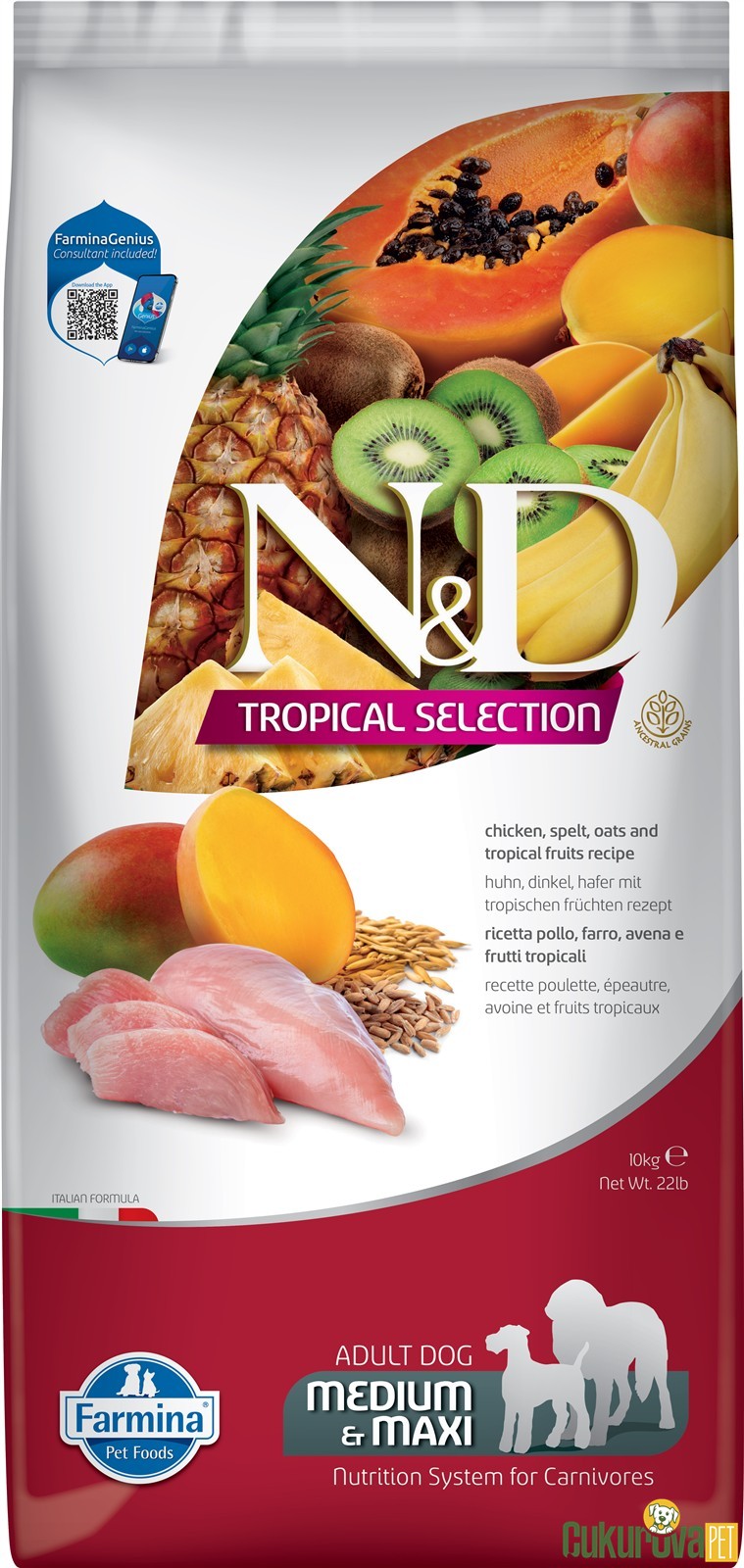 N&D Tropical Selection Adult Medium & Maxi Tavuklu Ve Tropikal Meyveli Yetişkin Köpek Maması 10 Kg