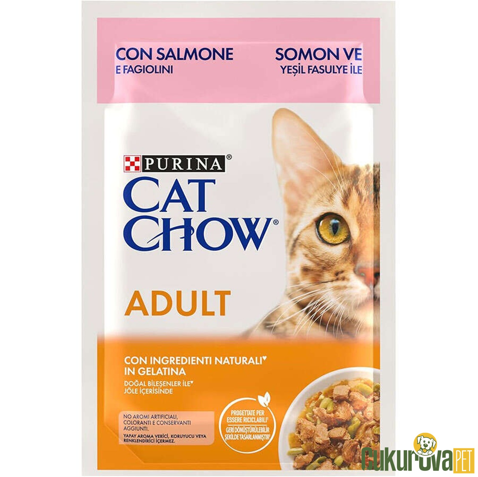 Cat Chow Adult Somon ve Yeşil Fasulyeli Yetişkin Kedi Yaş Maması 85 Gr