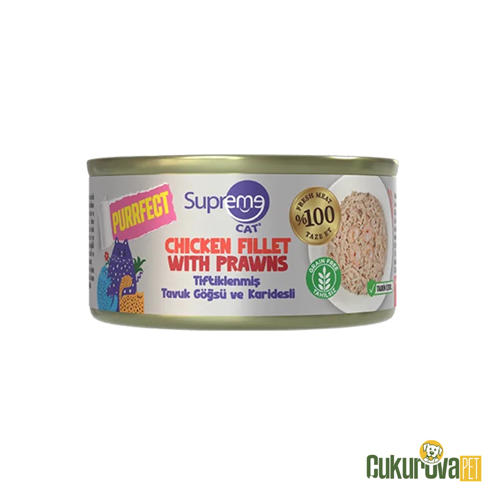 Supreme Tiftiklenmiş Tavuk Göğüsü Ve Karidesli Yetişkin Kedi Konservesi 70 Gr