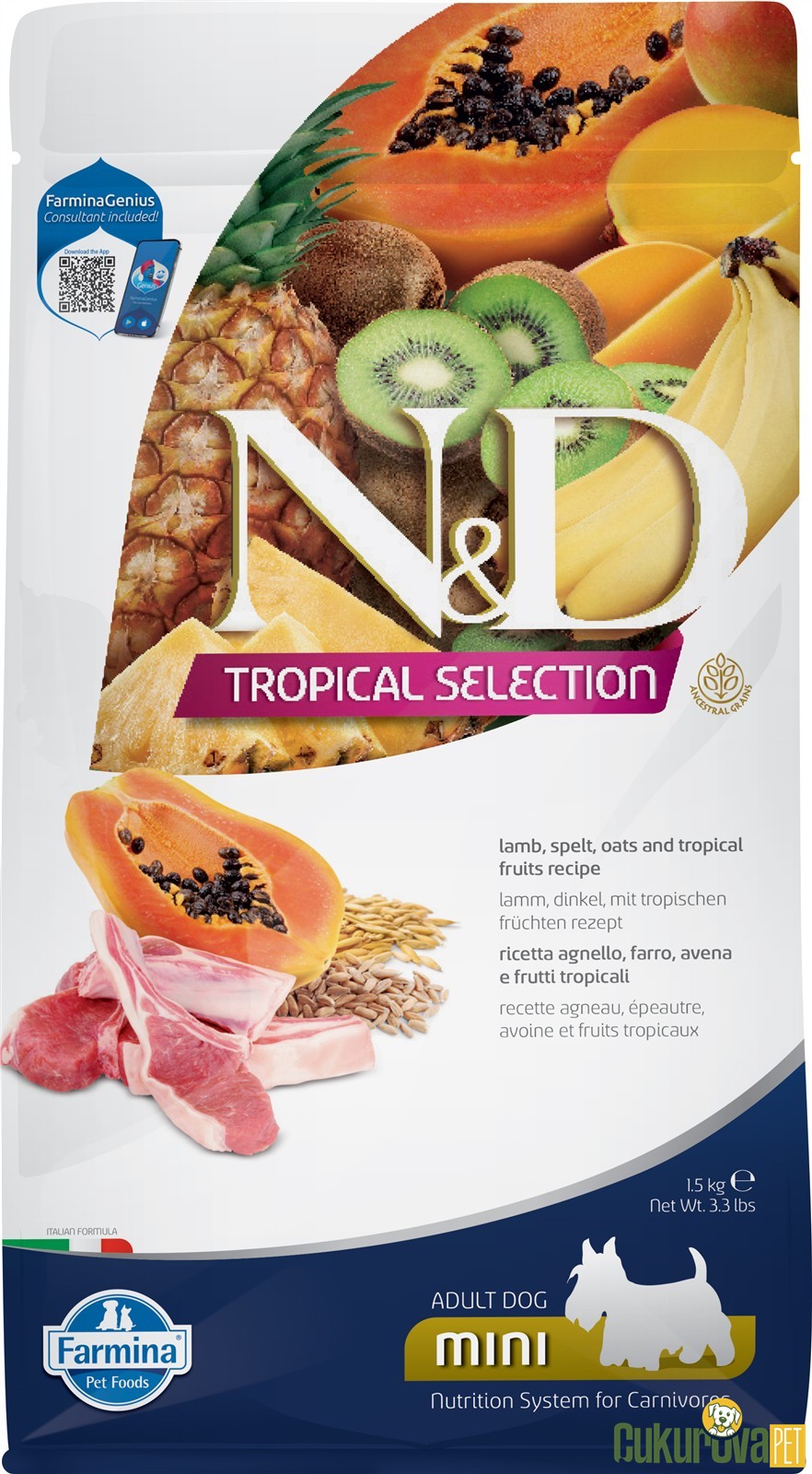 N&D Tropical Selection Adult Mini Kuzu Etli Ve Tropikal Meyveli Yetişkin Köpek Maması 1.5 Kg