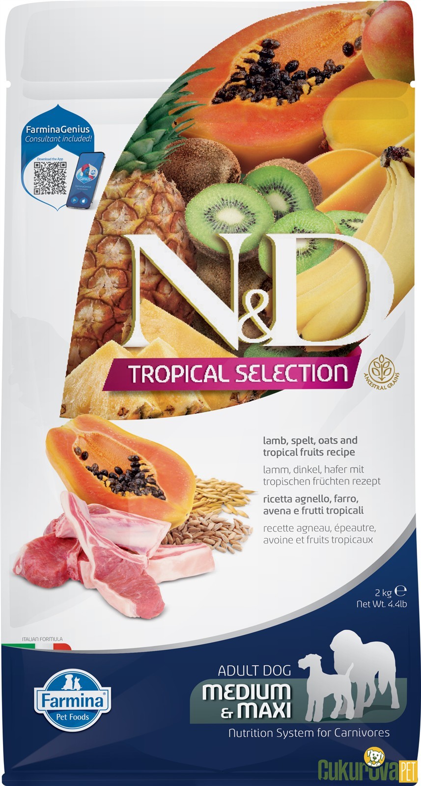N&D Tropical Selection Adult Medium & Maxi Kuzu Etli Ve Tropikal Meyveli Yetişkin Köpek Maması 2 Kg