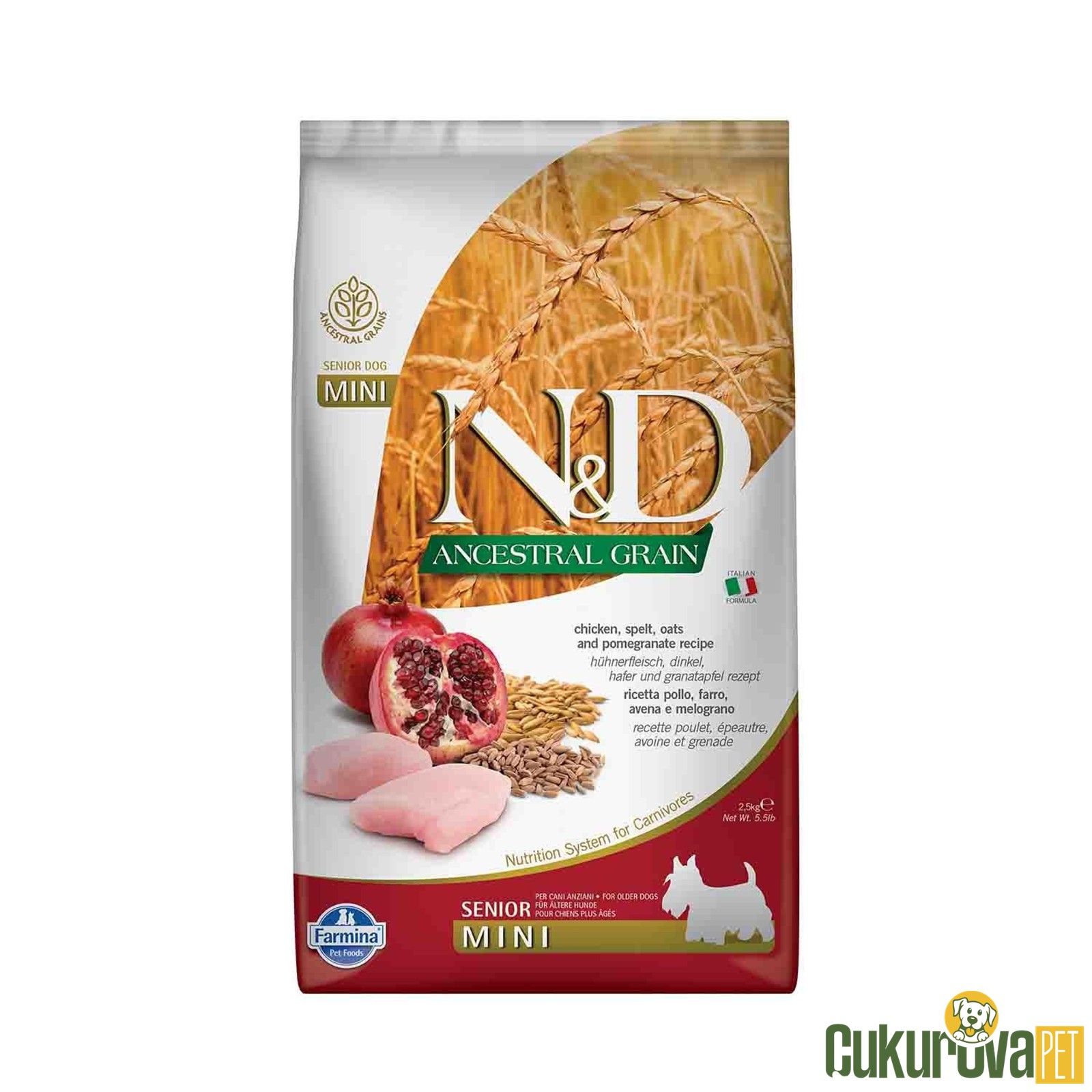 N&D Ancestral Grain Senior Mini Tavuklu Ve Narlı Yaşlı Köpek Maması 2.5 Kg