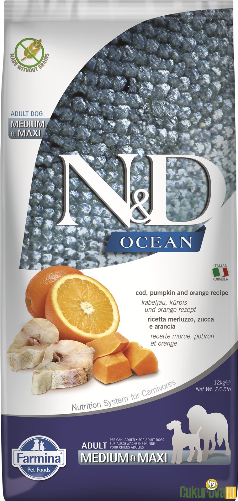 N&D Ocean Adult Medium & Maxi Morina Balıklı Balkabaklı Ve Portakallı Yetişkin Köpek Maması 12 Kg
