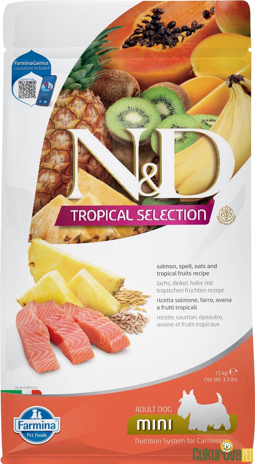 N&D Tropical Selection Adult Mini Somonlu Ve Tropikal Meyveli Yetişkin Köpek Maması 1.5 Kg