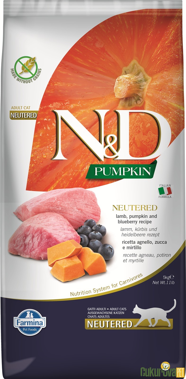 N&D Pumpkin Kuzu Etli Bal Kabaklı Ve Yaban Mersinli Kısırlaştırılmış Kedi Maması 5 Kg