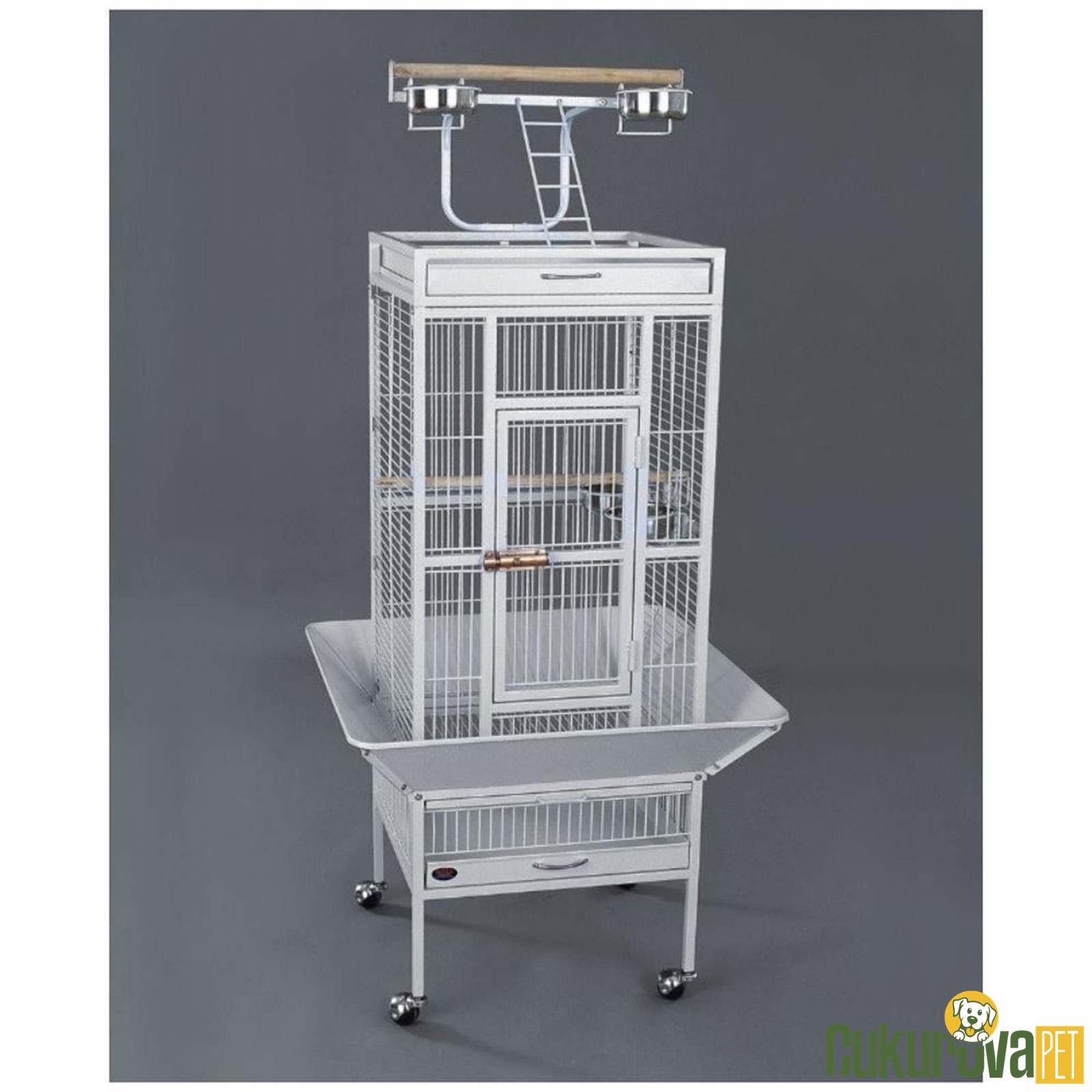 Dayang A10 Ayaklı Papağan Kafesi Beyaz - 45.7 x 45.7 x 156 Cm