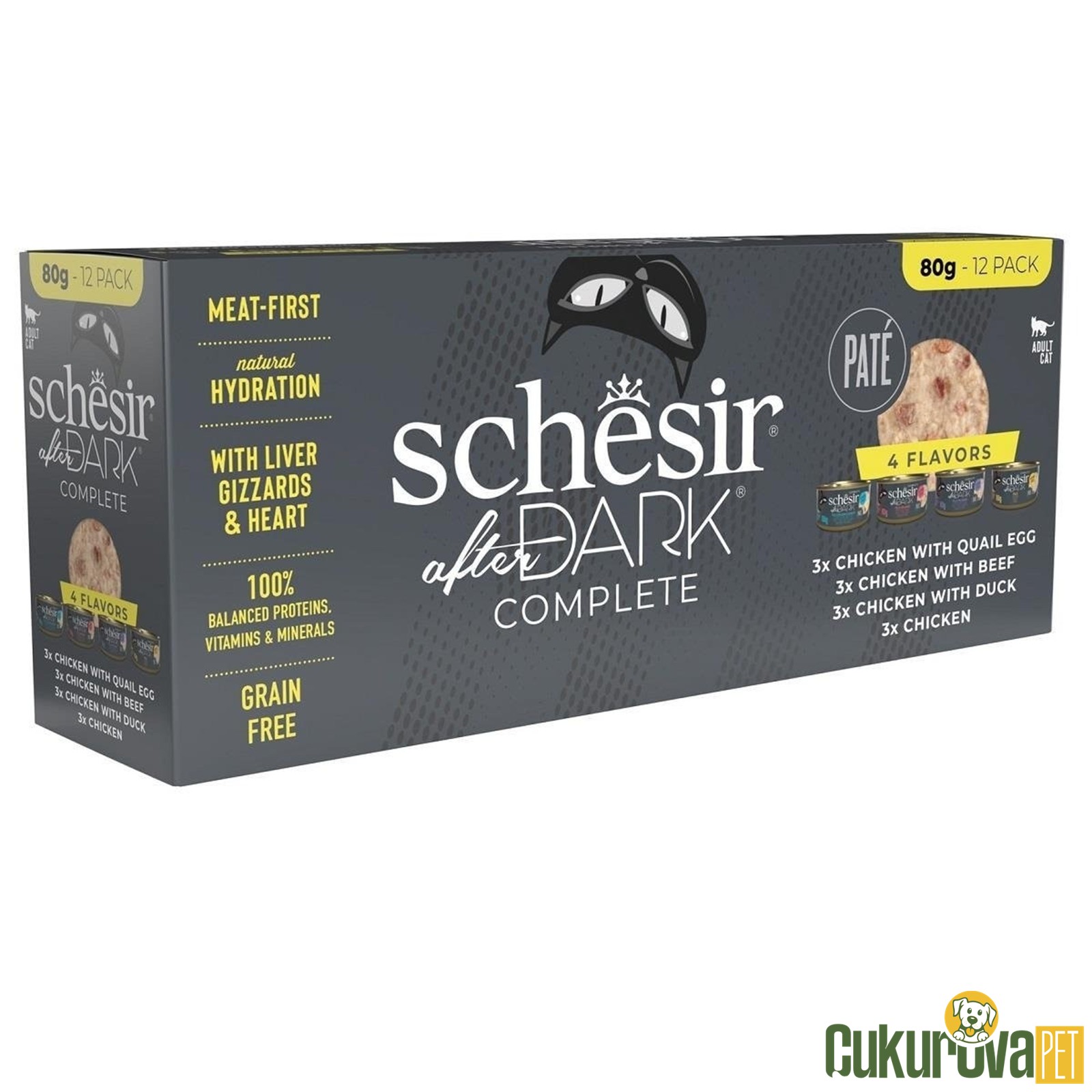 Schesir After Dark Pate Karışık Çeşitli Ezme Yetişkin Kedi Yaş Maması 12 x 80 Gr