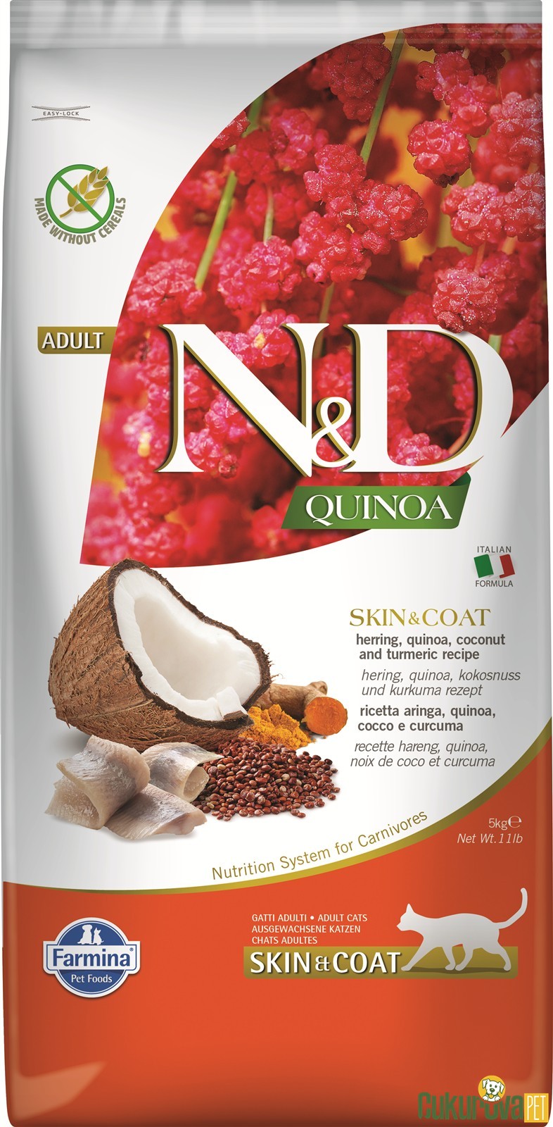 N&D Quinoa Skin&Coat Ringa Balıklı Ve Hindistancevizli Yetişkin Kedi Maması 5 Kg