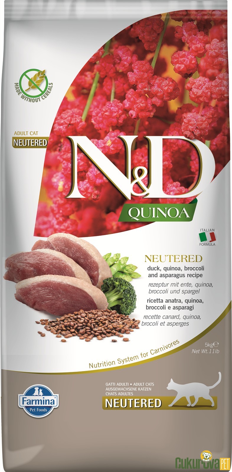 N&D Quinoa Ördek Etli Kinoalı Brokolili Kısırlaştırılmış Kedi Maması 5 Kg