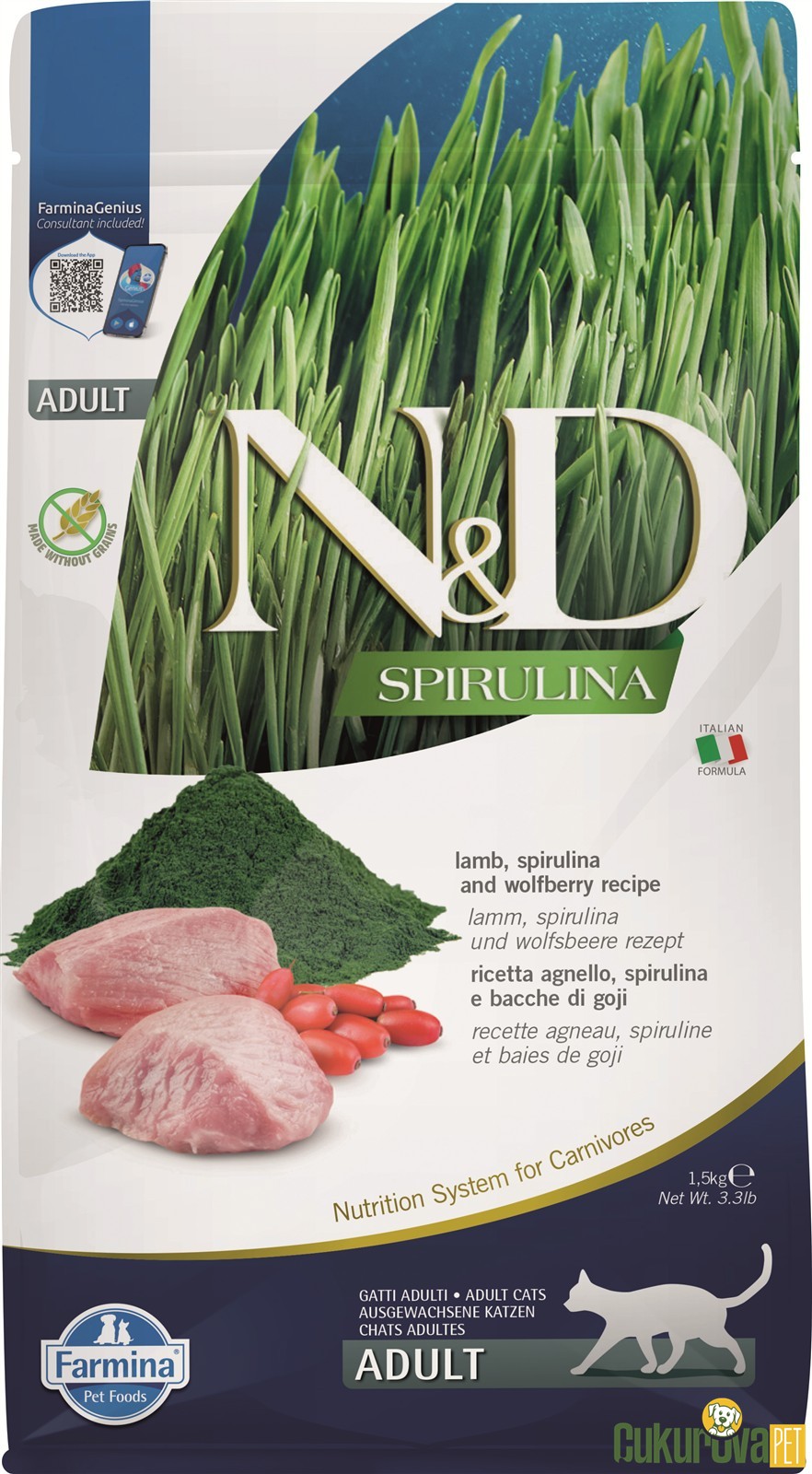 N&D Spirulina Adult Kuzulu Ve Spirulinalı Yetişkin Kedi Maması 1.5 Kg