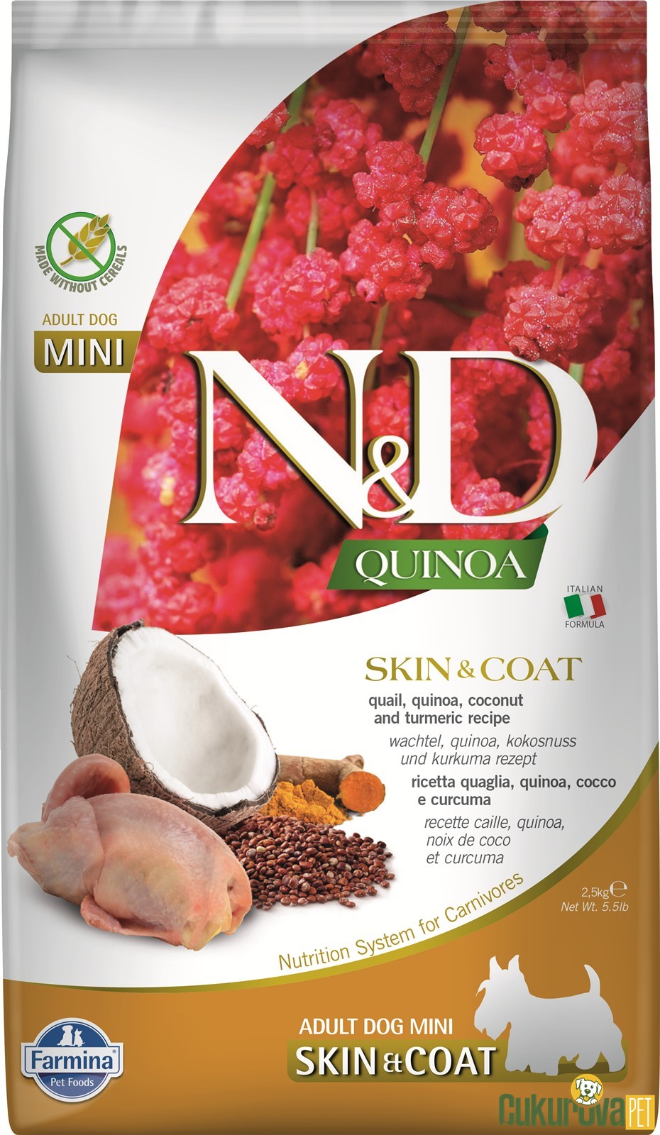 N&D Quinoa Skin&Coat Bıldırcınlı Ve Hindistancevizli Yetişkin Köpek Maması 2.5 Kg