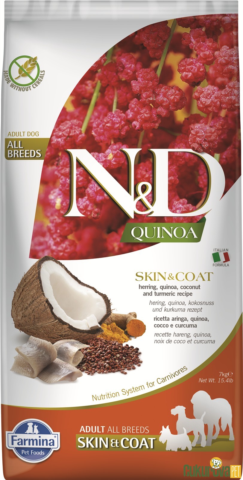 N&D Quinoa Skin&Coat Ringa Balıklı Ve Hindistancevizli Yetişkin Köpek Maması 7 Kg