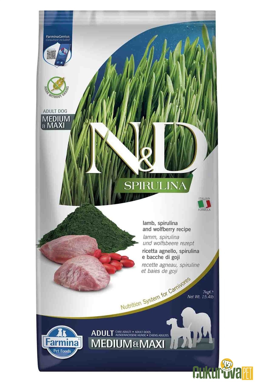 N&D Spirulina Adult Medium&Maxi Kuzulu Ve Spirulinalı Yetişkin Köpek Maması 7 Kg