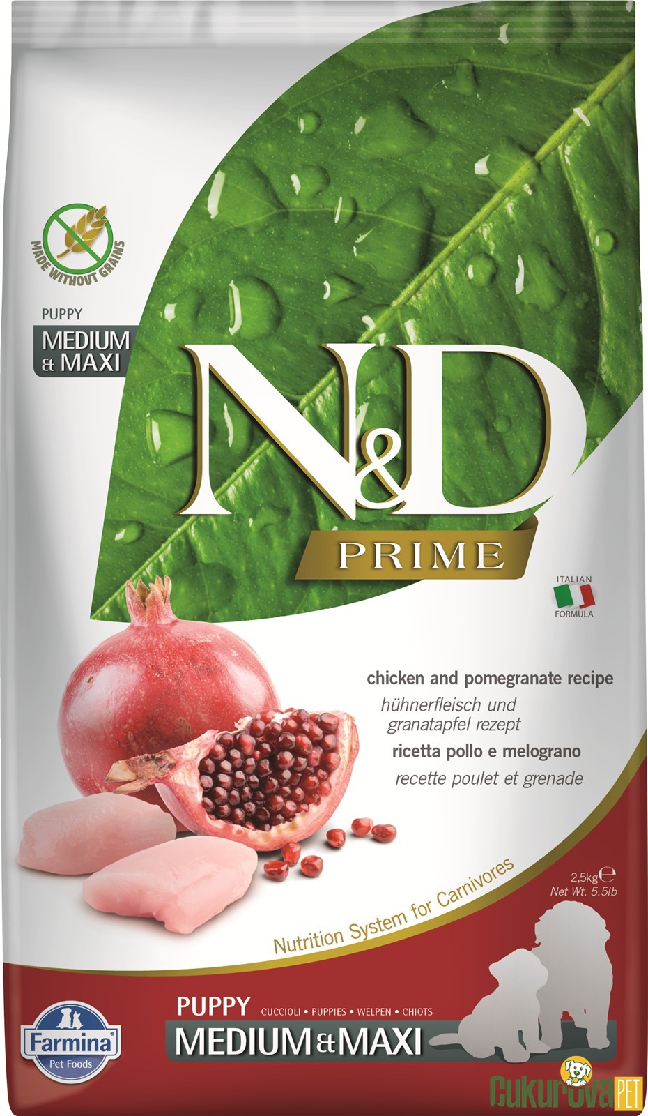 N&D Prime Puppy Medium&Maxi Tavuklu Ve Narlı Yavru Köpek Maması 2.5 Kg