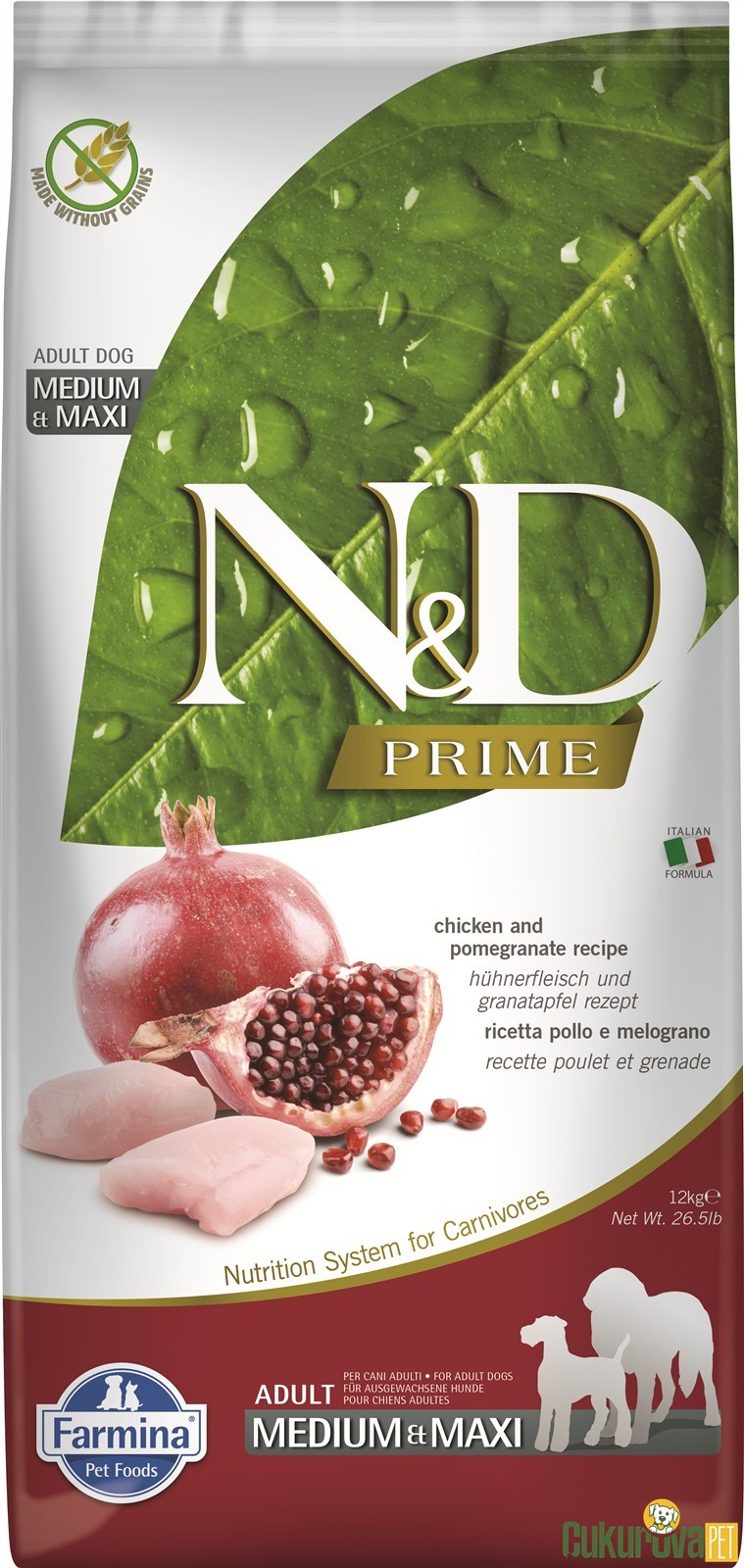 N&D Prime Adult Medium&Maxi Tavuklu Ve Narlı Yetişkin Köpek Maması 12 Kg