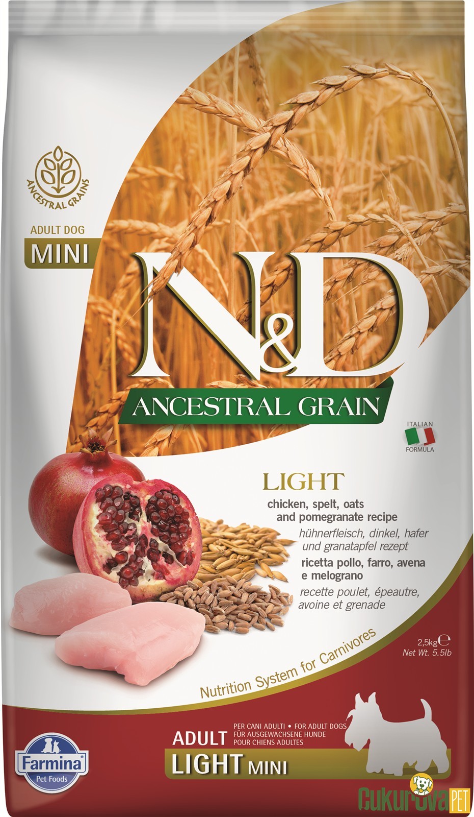 N&D Ancestral Grain Adult Light Mini Tavuklu Ve Narlı Diyet Köpek Maması 2.5 Kg